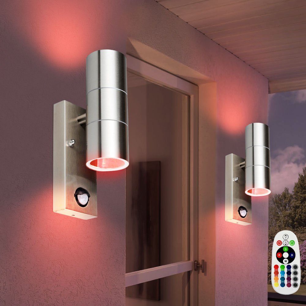 Warmweiß, Wand Leuchtmittel dimmbar Set UP Außen Sensor Außen-Wandleuchte, inklusive, im Lampe DOWN etc-shop Strahler Fernbedienung