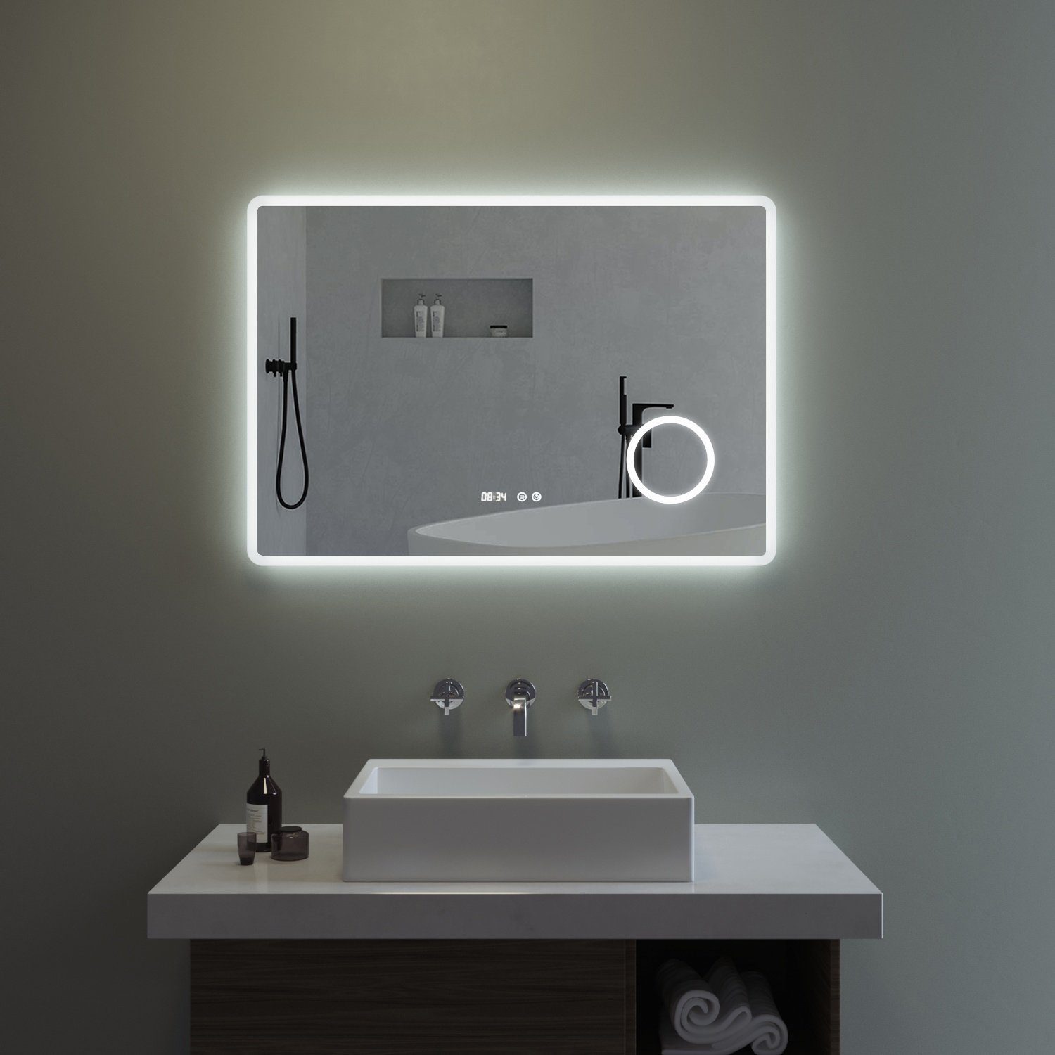 Badspiegel mit LED Touch Badezimmerspiegel Beleuchtung Wandspiegel Lichtspiegel 