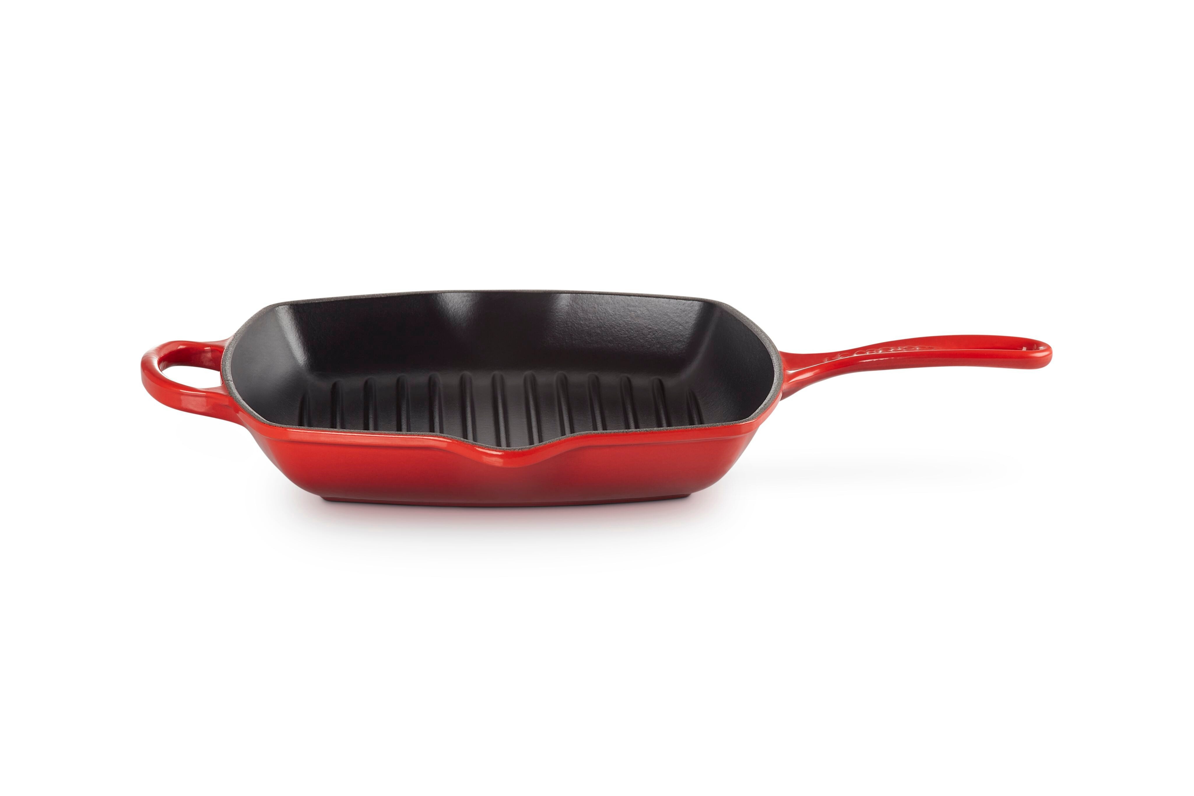 LE CREUSET Grillpfanne Signature, Quadratisch, Gusseisen, 26 cm, Für alle Herdarten geeignet, 2,86 kg, Kirschrot, 20183260600422