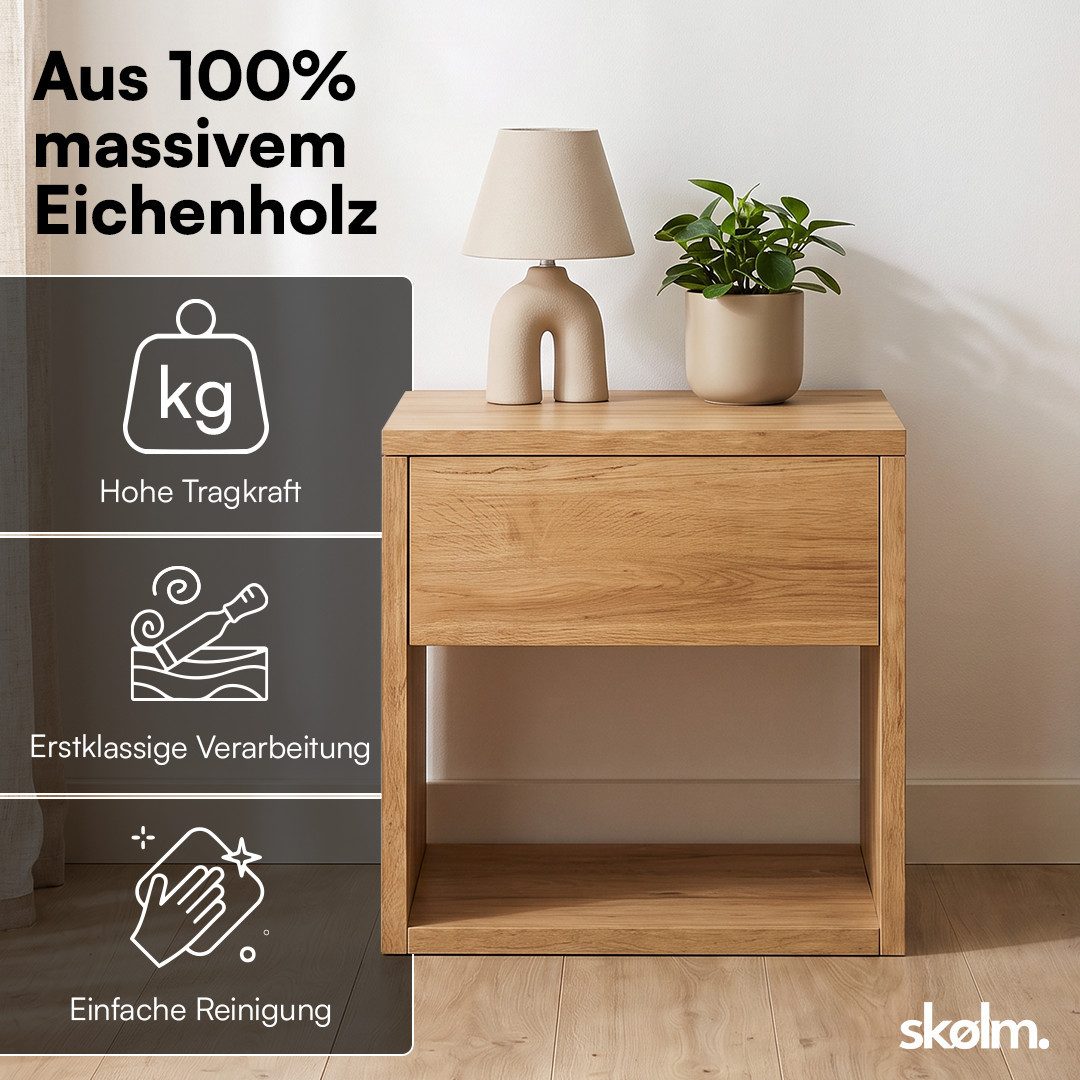 skølm Nachtschrank Floki aus Eiche Massivholz (einzeln, natur geölt) Nachtschrank mit Schublade, 40x40x40 cm