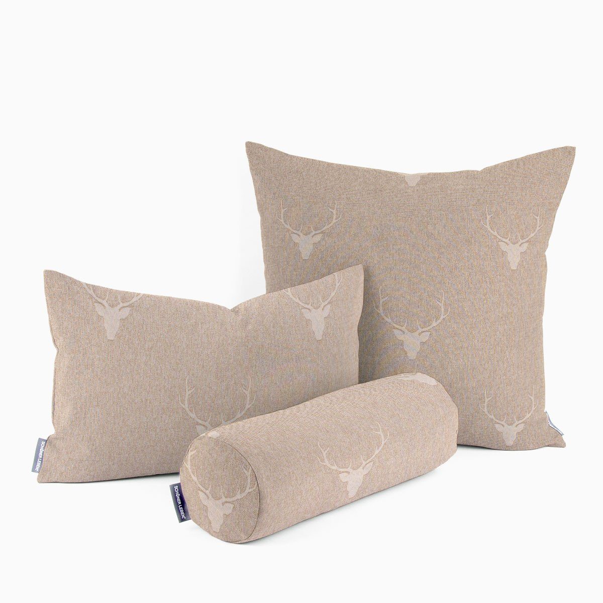 SCHÖNER LEBEN. Dekokissen SCHÖNER LEBEN. Kissenhülle Jacquard Hirschkopf Geweih beige hellbeige