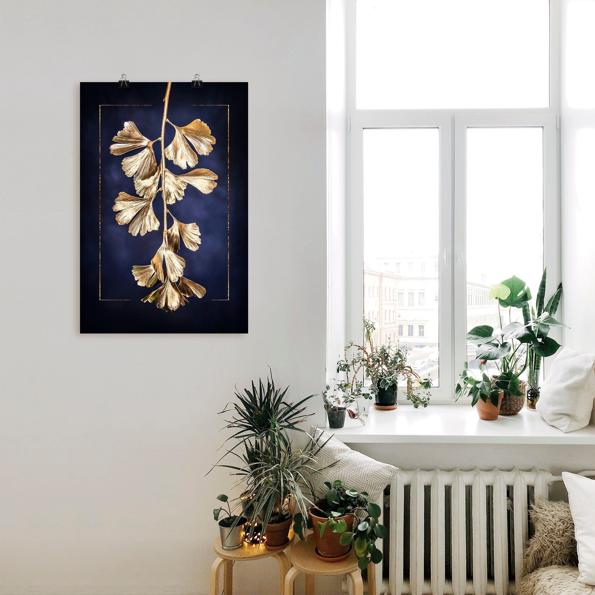 Artland Wandbild Goldener Gingko, Blätterbilder (1 St), als Leinwandbild, Poster in verschied. Größen