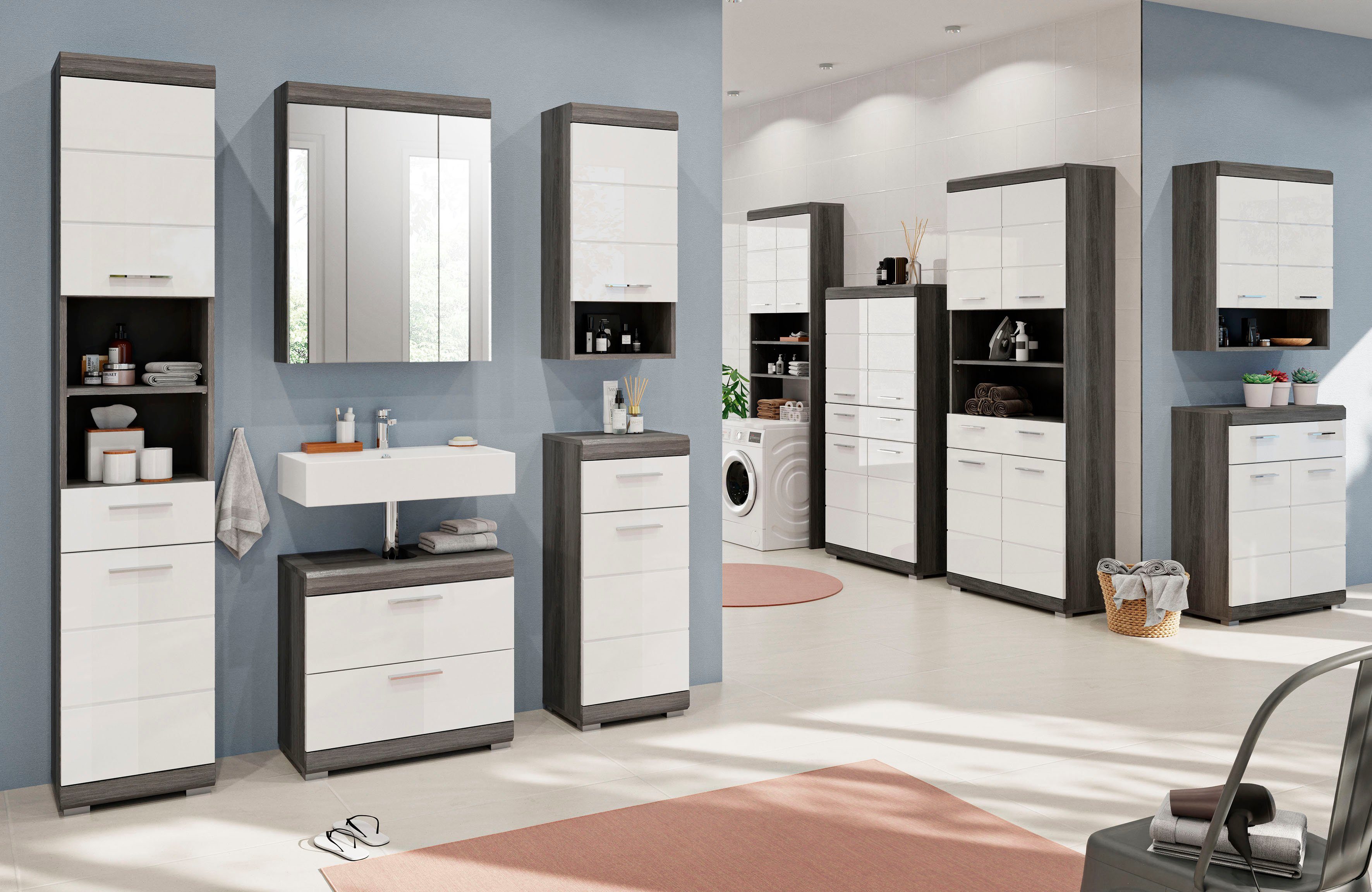 welltime Waschbeckenunterschrank SIENA, Breite 60cm, 2 Tür, 2 Fächer, mit Siphonausschnitt, MDF-Front (1-St., TOPSELLER) in verschiedenen Farben erhältlich, Badmöbel, Badschrank, Kommode, Bad