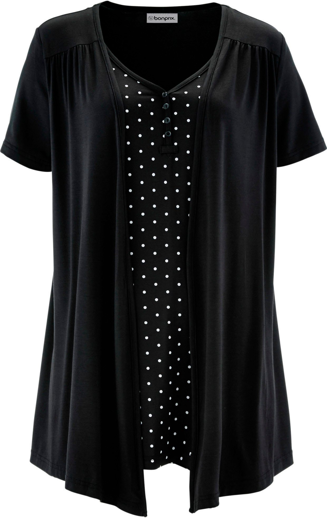 bonprix 2-in-1-Shirt A-Linie Passform, Kurzarm, mit V-Ausschnitt, mit Zierknopfleiste