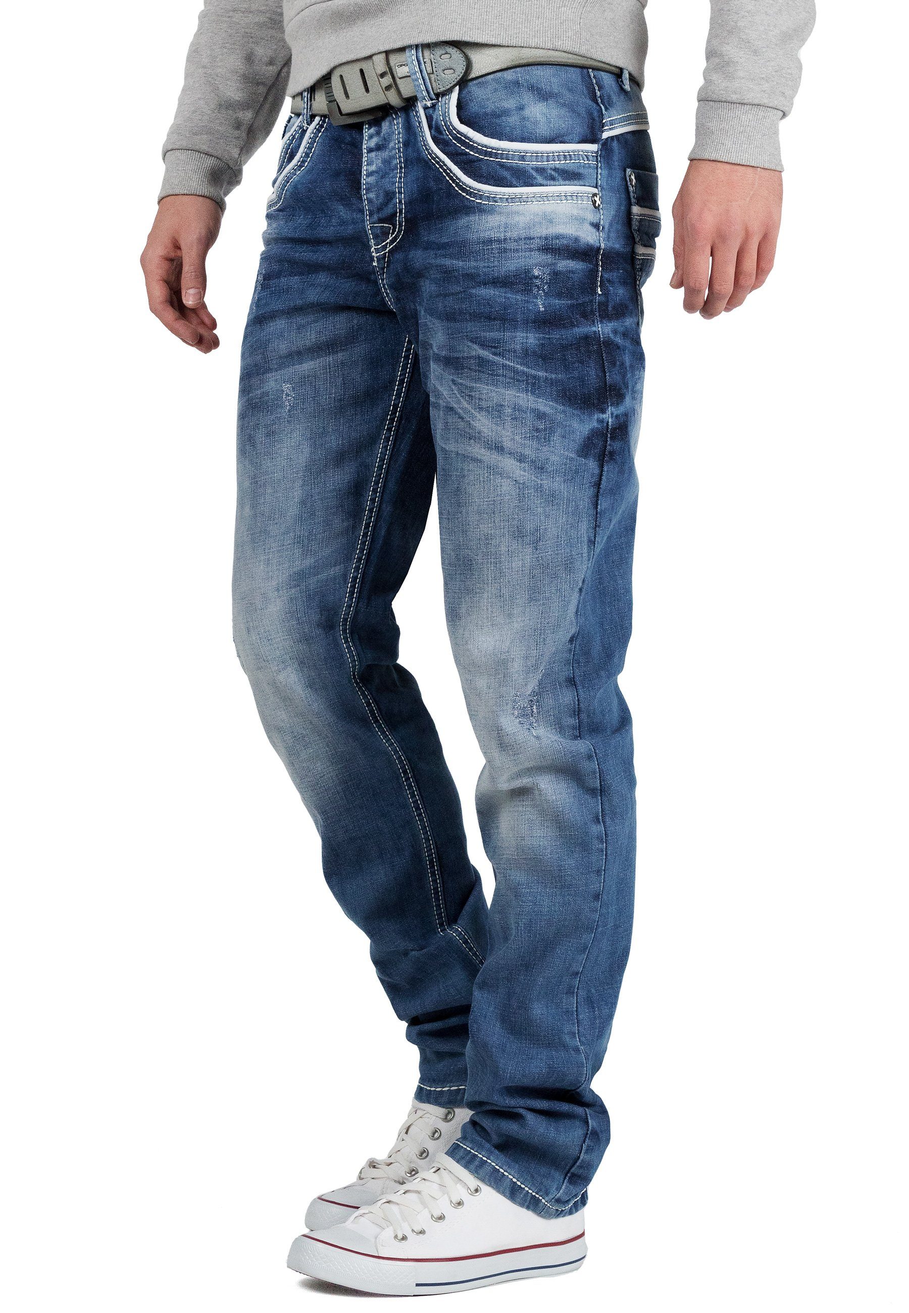 Herren Jeans Cipo & Baxx 5-Pocket-Jeans Herren Hose BA-C1127 Weiße Ziernaht und Stonewashed