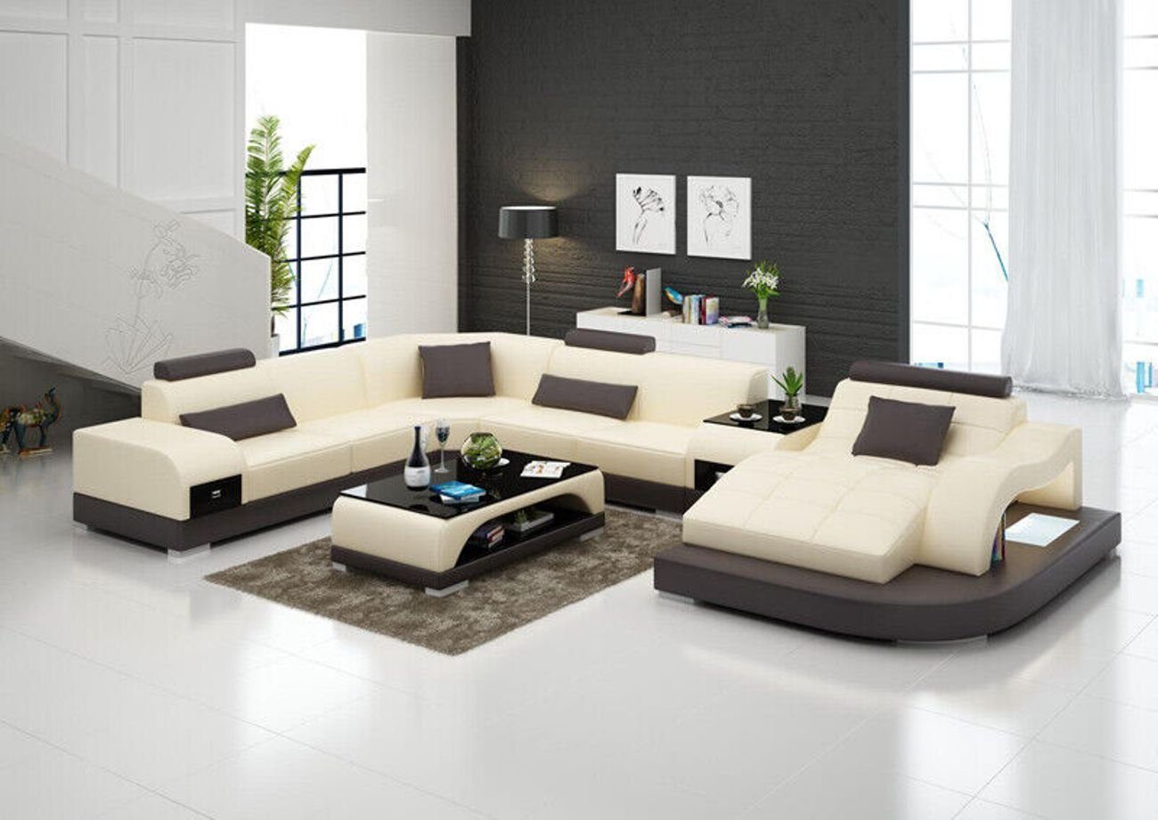 JVmoebel Ecksofa Ledersofa Couch Ecksofa Eck Garnitur Design Modern Sofa +USB Rot
