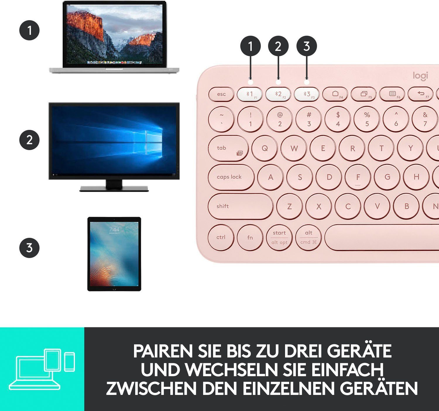 Wireless-Tastatur Rose Logitech K380 MULTI-DEVICE