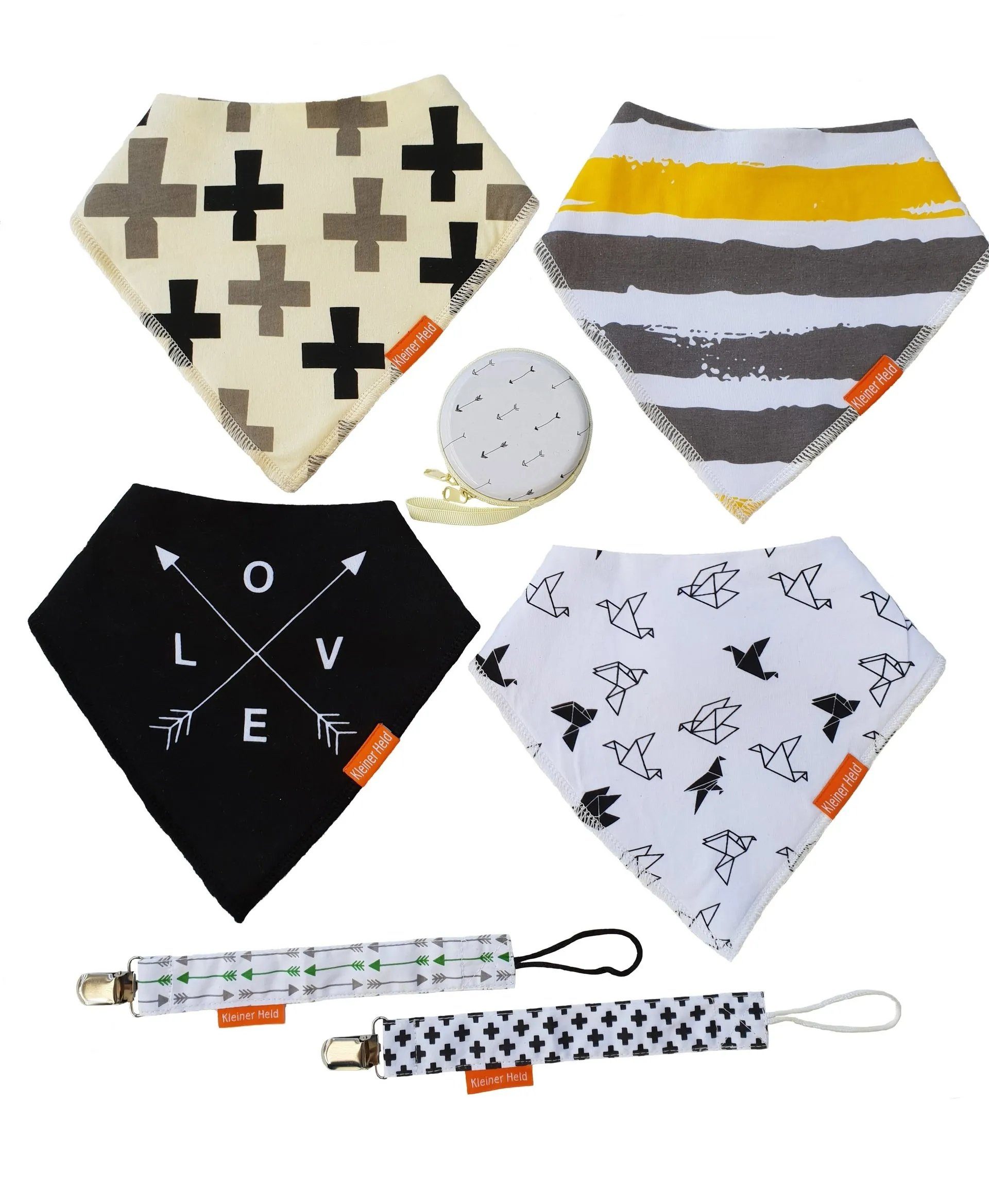 Kleiner Held Lätzchen Lätzchen Baby wasserabweisend mit Schnullerketten, (Set, 7-St), Weitenregulierbar, perfekter Sitz