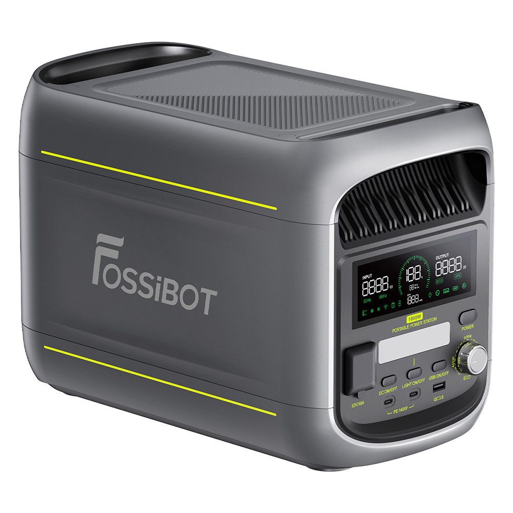 Fossibot Stromerzeuger F1800 1024 Wh LiFePO4, 1800 W Wechselstromausgang, Ultraschnelles Laden mit 1200 W Wechselstrom und 500 W Solarstrom