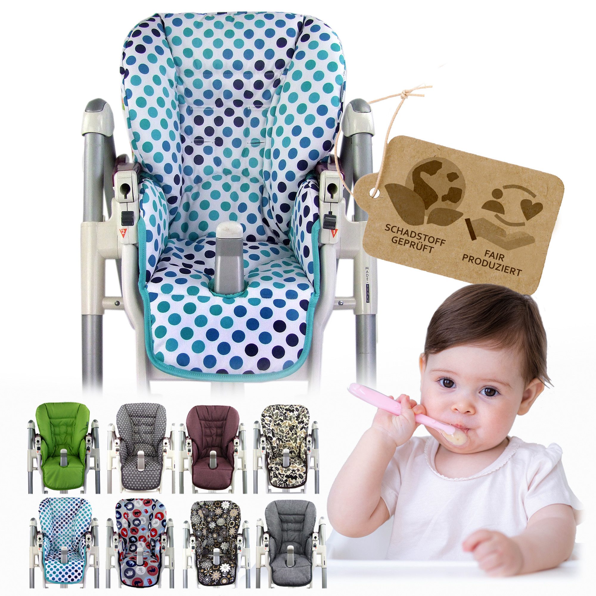 BambiniWelt by Rafael K. Hochstuhlauflage Ersatzbezug Sitzkissen kompatibel mit PEG PEREGO Prima Pappa Diner, für Kinderhochstuhl
