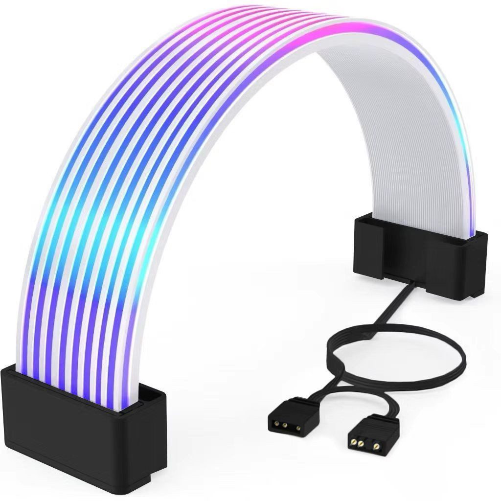 Athlix LED Lichtleiste RGB PSU Kabel für Gaming PC, LED Streifen ARGB PC Kabel Abdeckung, LED fest integriert, 24-polige ATX-Netzteilkabel, 80 LEDs