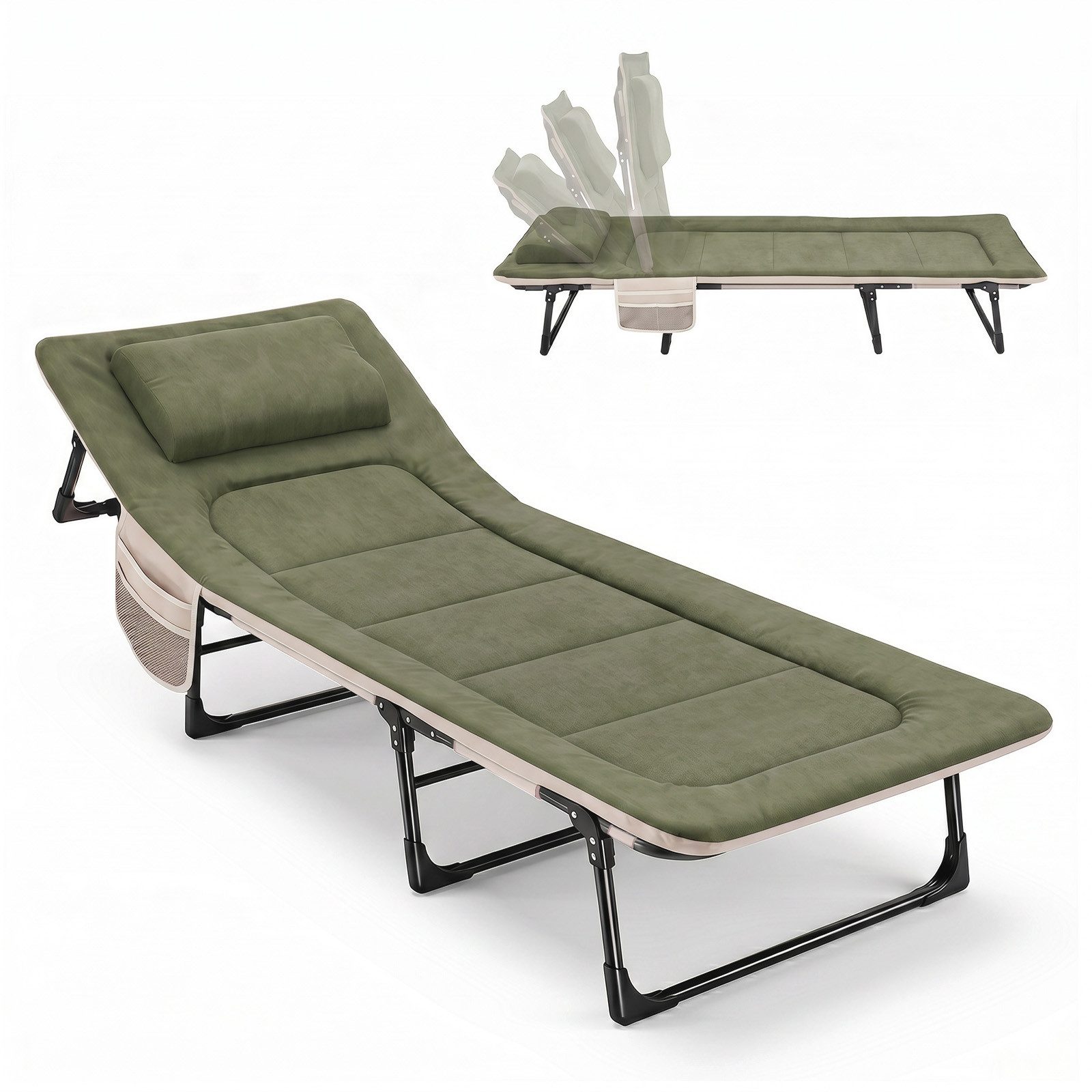 Sekey Faltbett Verstellbar Gästebett Campingbett Klappbar mit Matratze und Kissen 193 x 70 cm Campingliege bis 150 kg, mit verstellbarer Rückenlehne