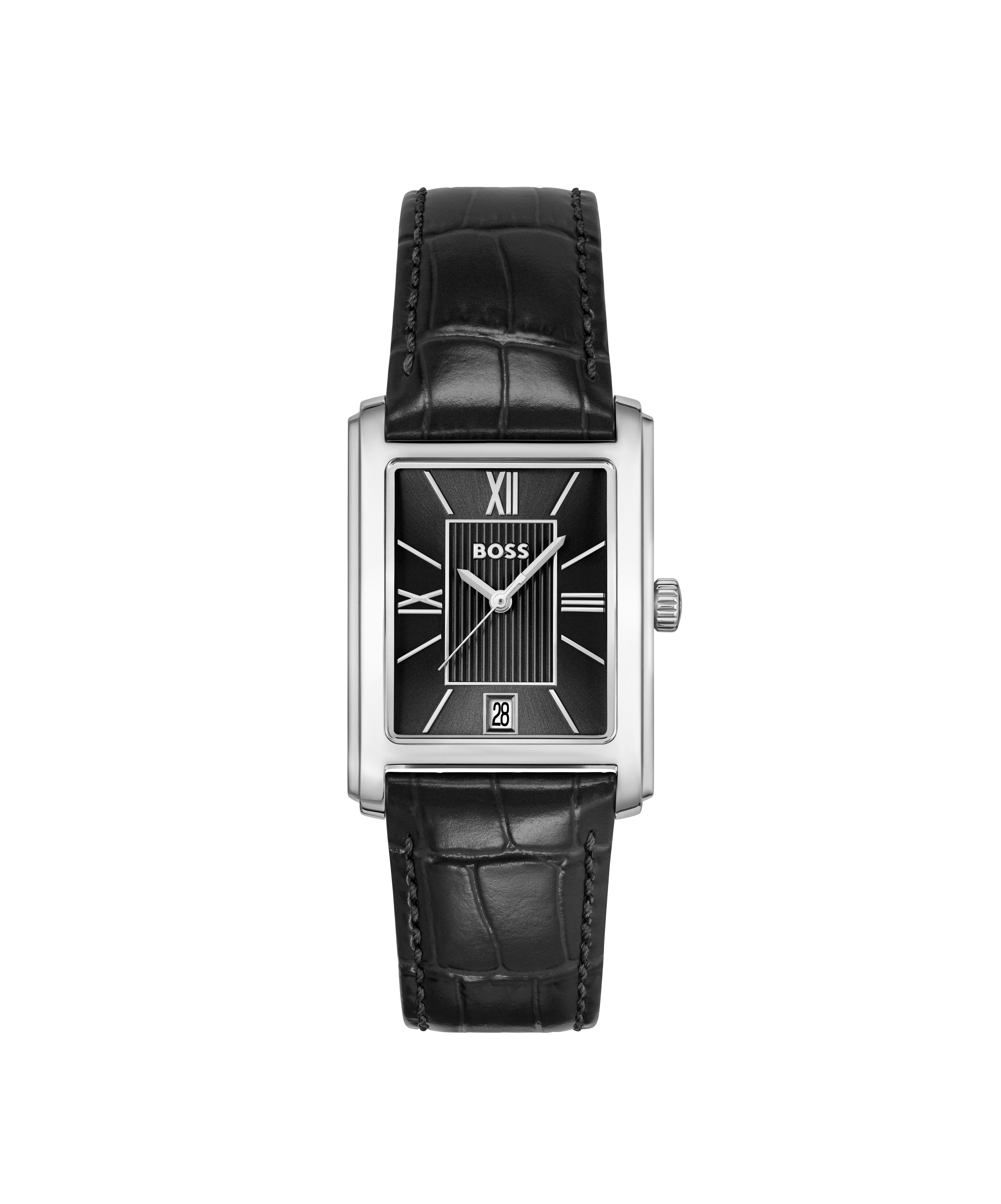 BOSS Quarzuhr PRINCIPLE DRESS 1514277, Armbanduhr, Damenuhr, Herrenuhr, Lederarmband, analog, Tag