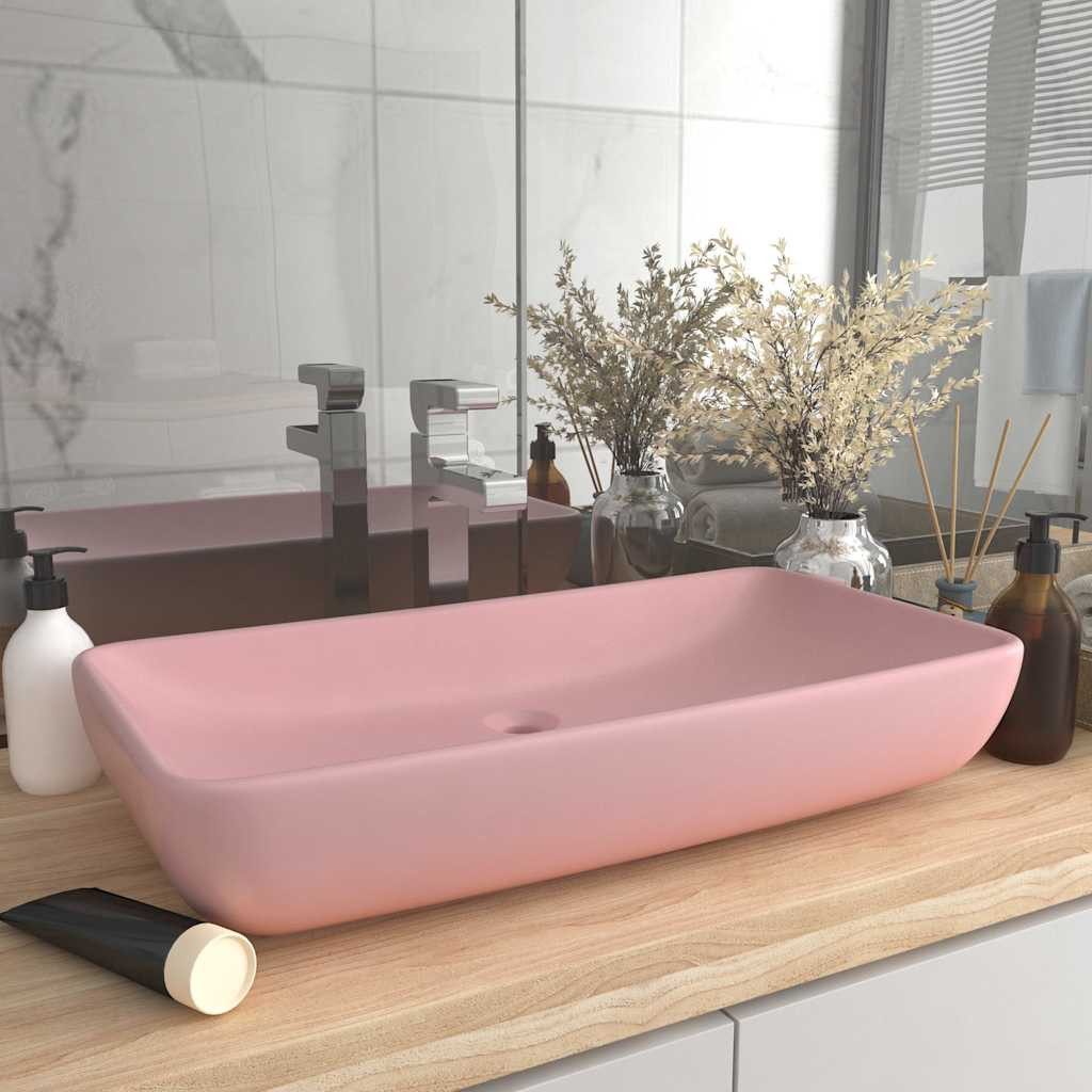 vidaXL Waschbecken vidaXL Luxus-Waschbecken Rechteckig Matt Rosa 71x38 cm Keramik