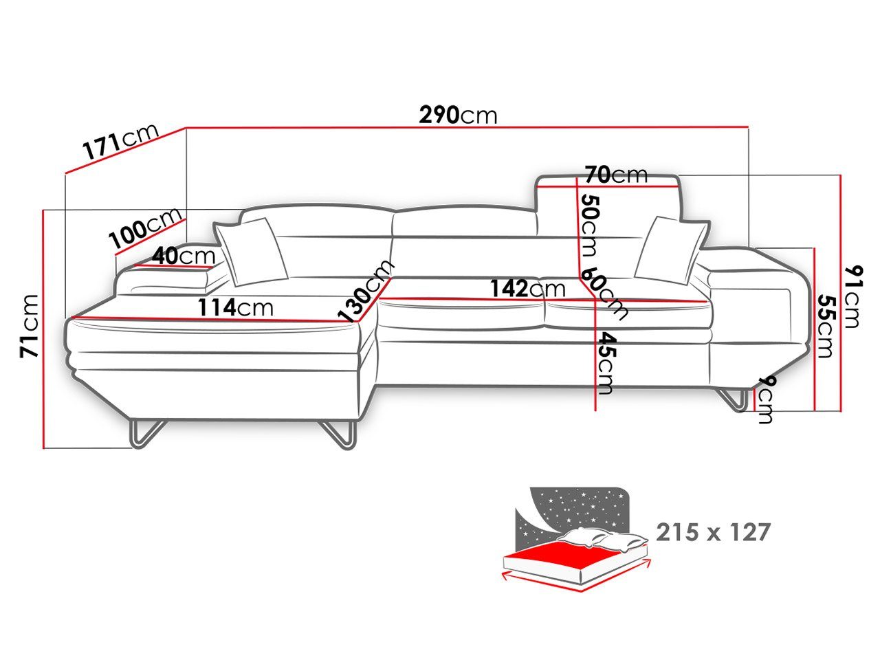 Bettkasten, Sofa L-Form für mit MIRJAN24 Benito, und Ecksofa Wohnlandschaft Schlaffunktion Wohnzimmer,