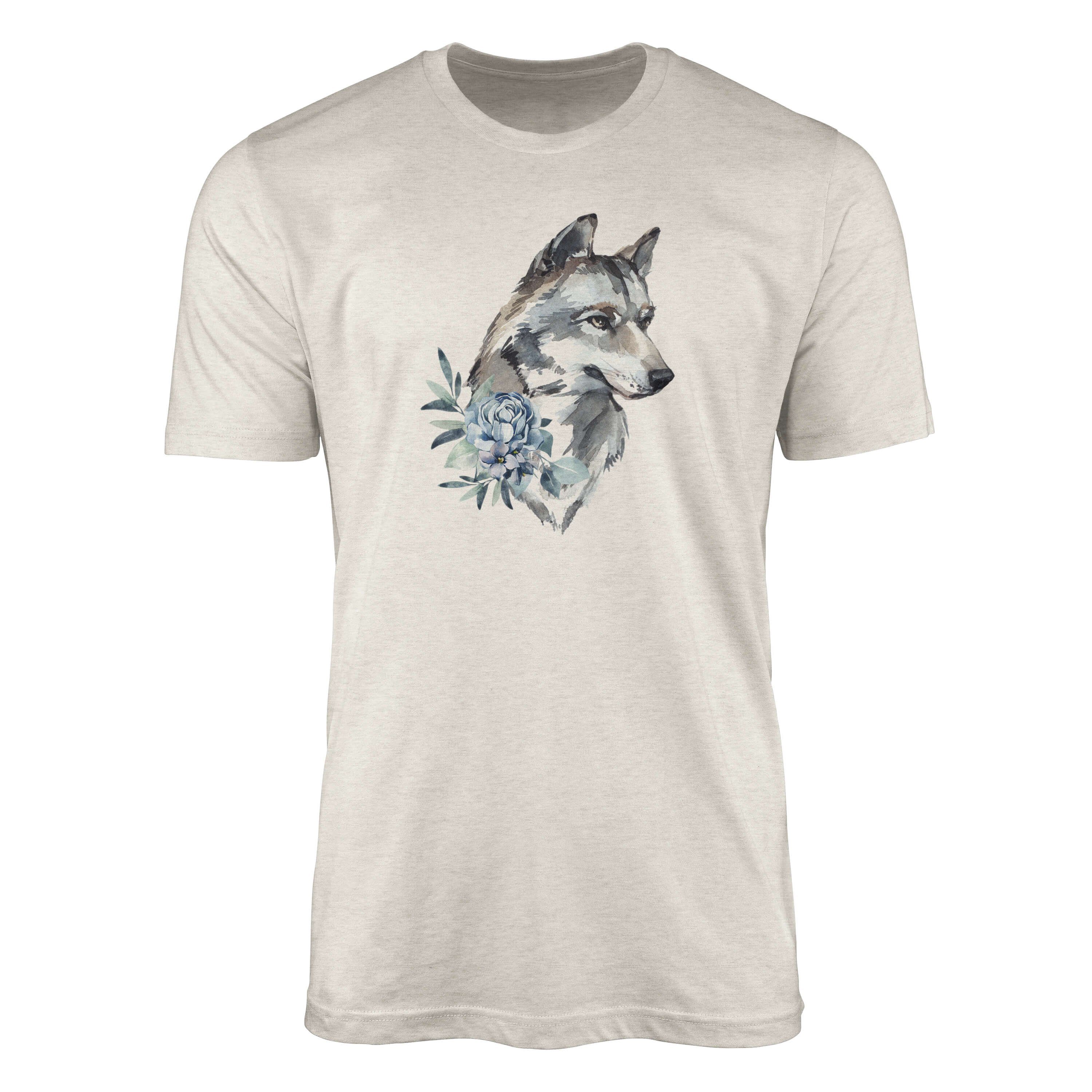 Shirt Nachhaltig T-Shirt aus Sinus Bio-Baumwolle 100% Herren T-Shirt Motiv gekämmte Wolf (1-tlg) Art Ökomode erneuer Aquarell