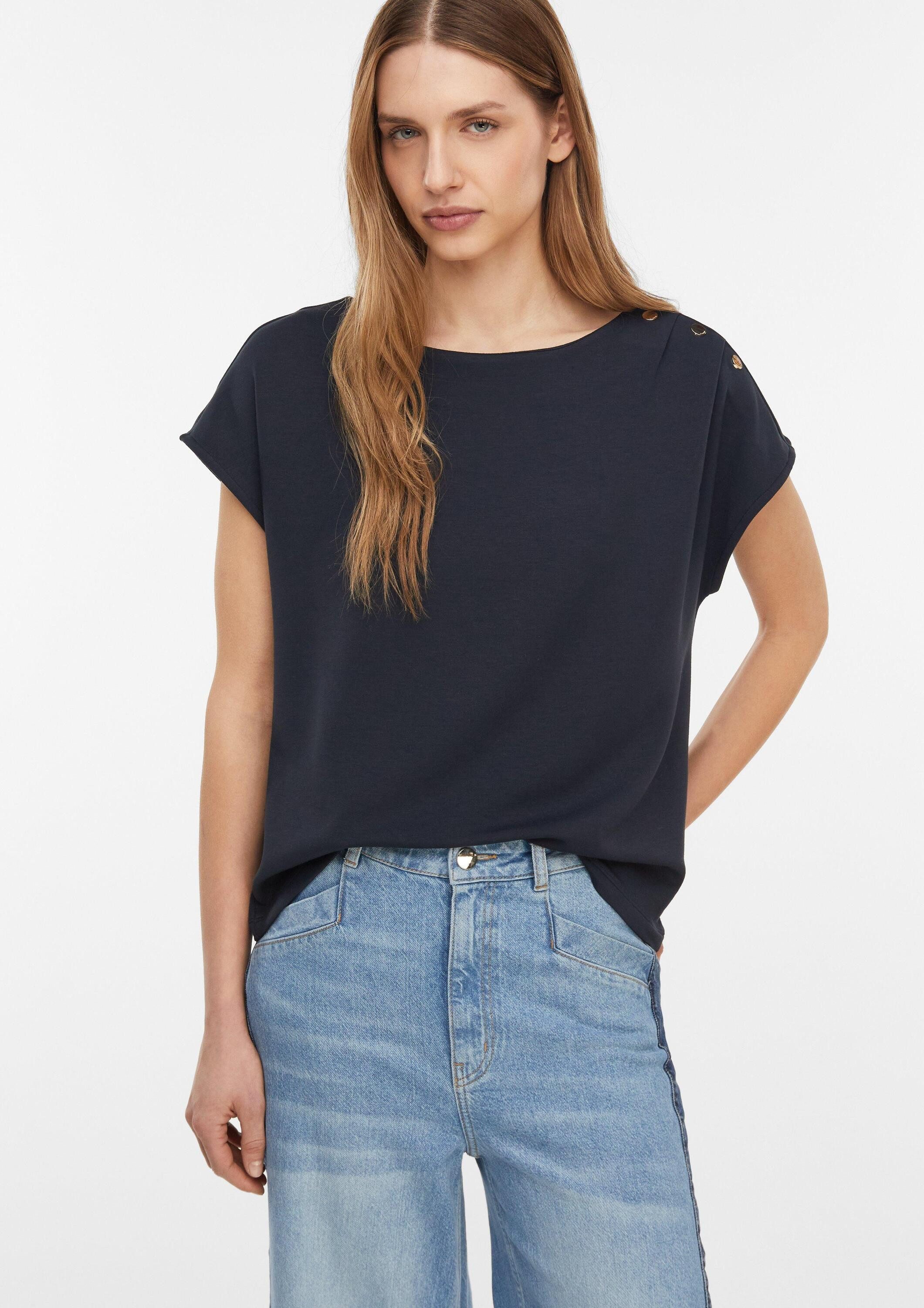 comma Kurzarmshirt T-Shirt Weiches T-Shirt mit Faltendetail