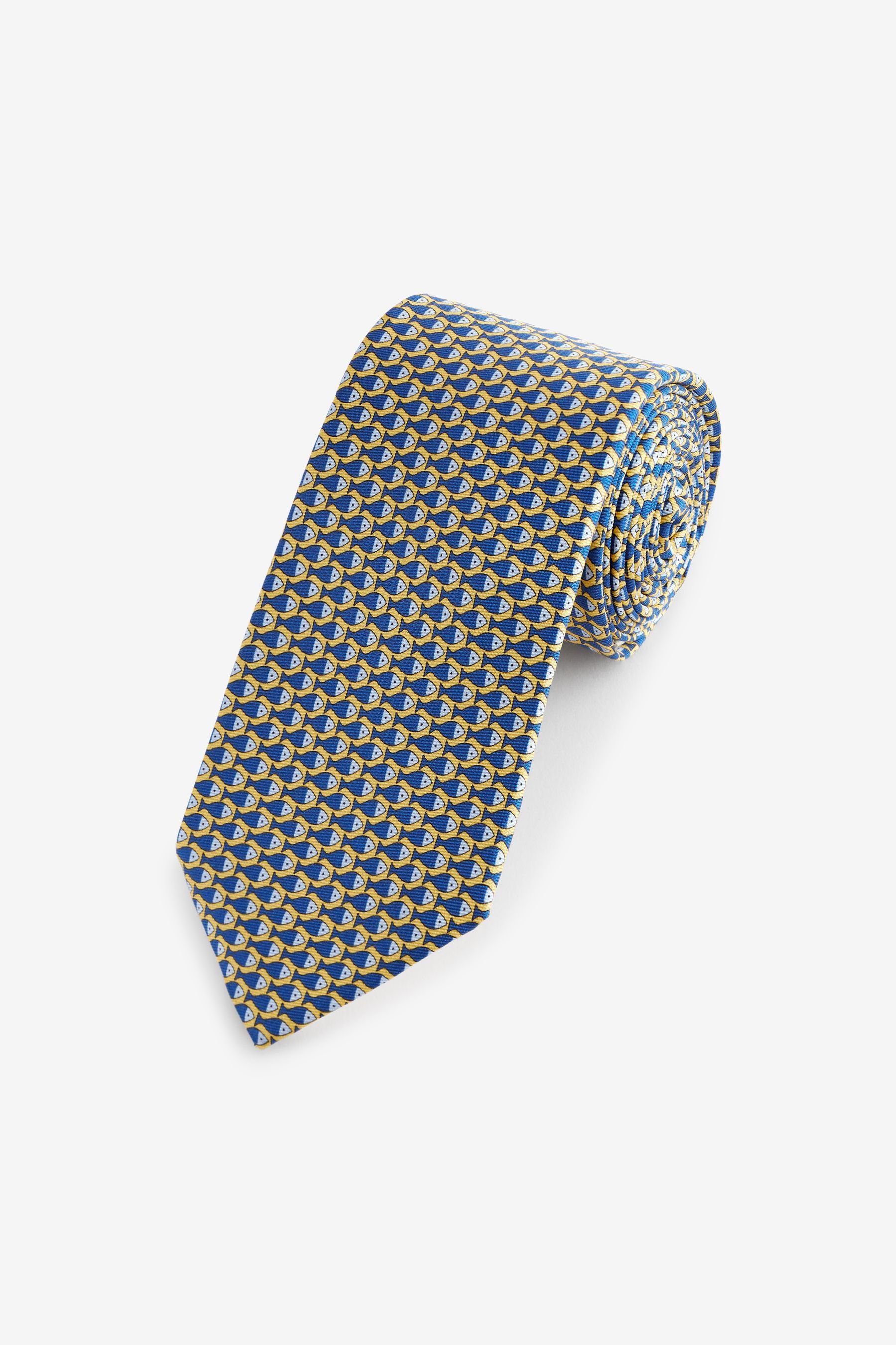Next Krawatte Signature (1-St) Yellow/Blue Krawatte Made Italy Auffällige in Fish