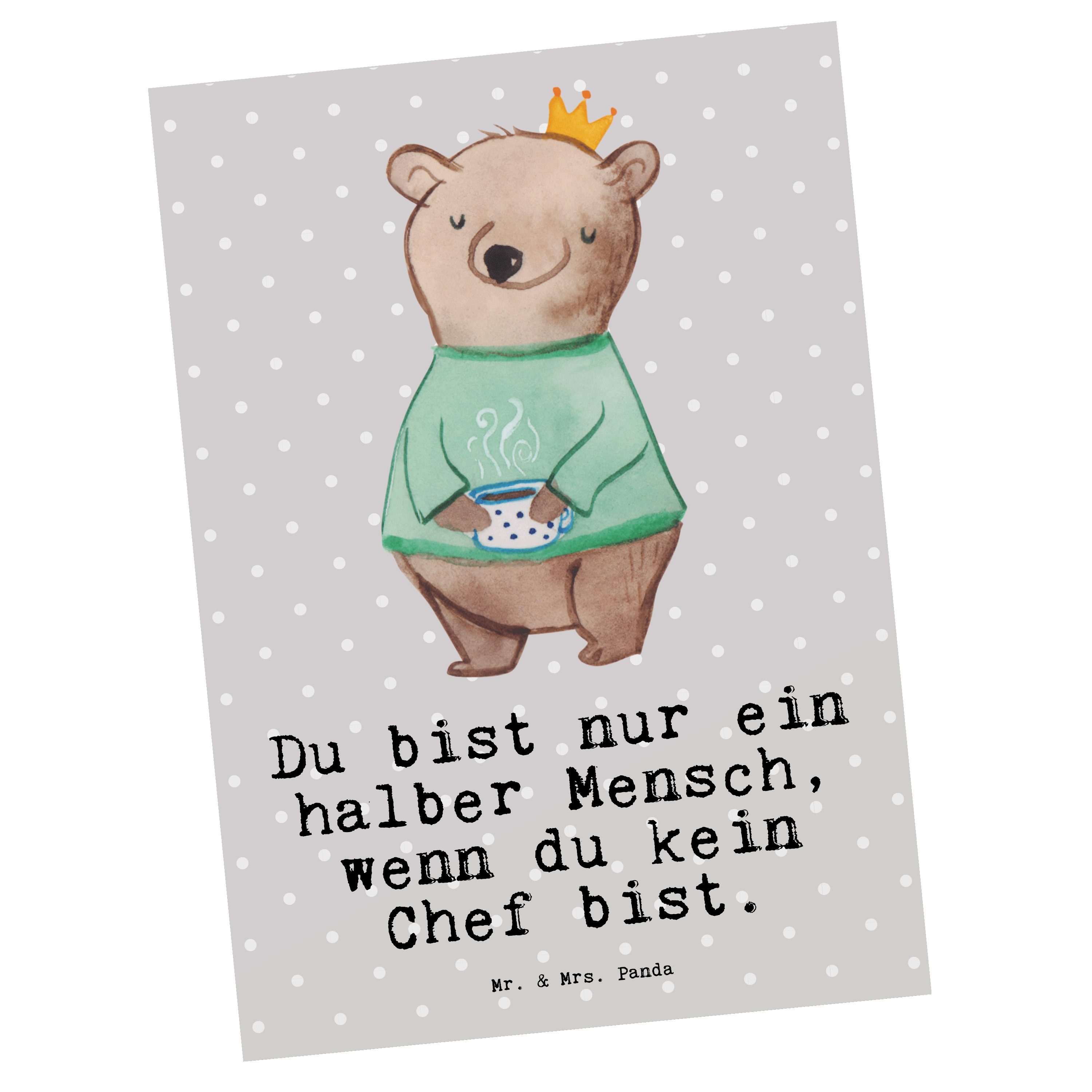 Mr. & Mrs. Panda Postkarte Chef mit Herz - Grau Pastell - Geschenk, Schenken, Abschied, Einladun