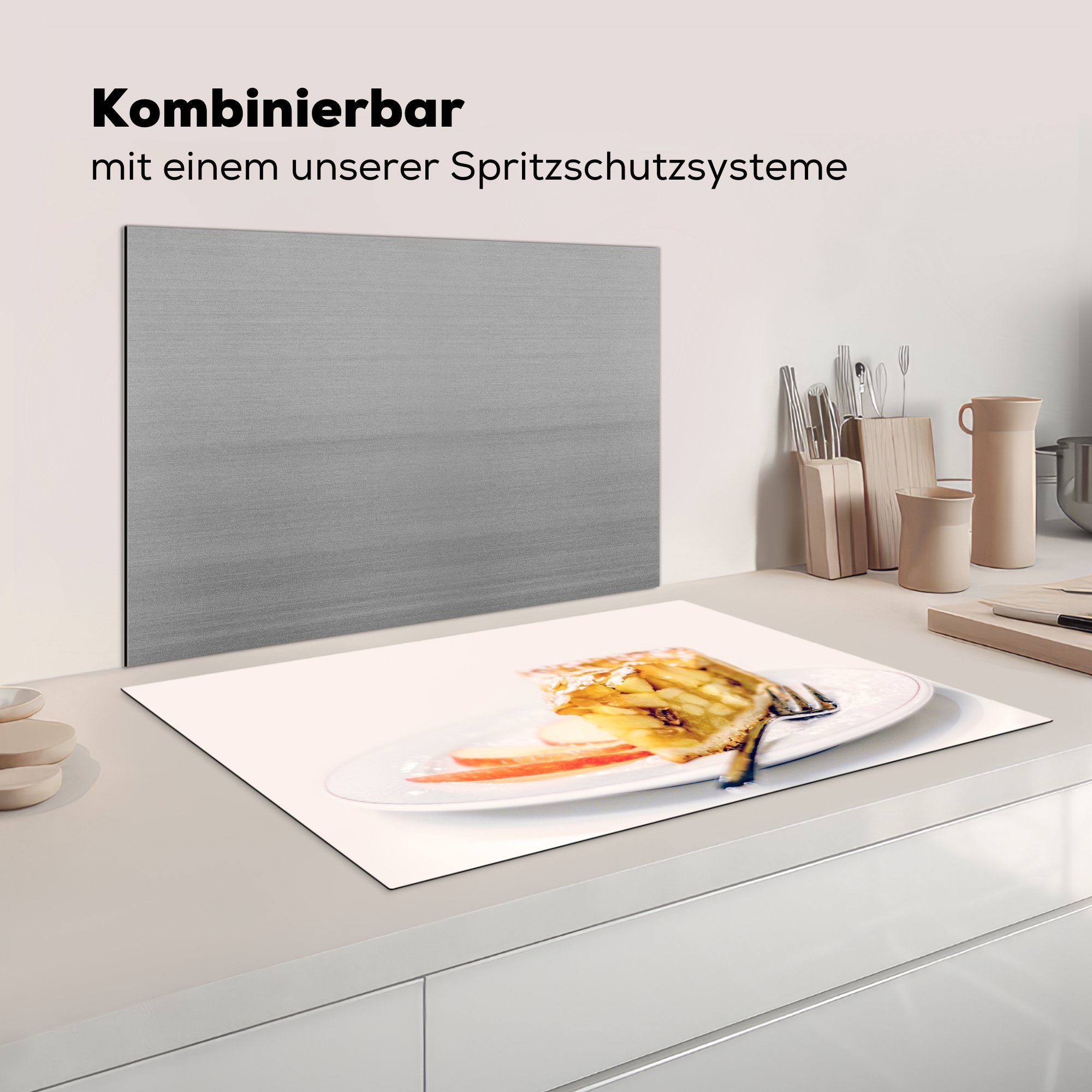 MuchoWow Herdblende-/Abdeckplatte Ein Ceranfeldabdeckung Vinyl, Stück die küche, (1 Schutz tlg), Apfelkuchen Induktionskochfeld 81x52 mit für cm, Apfelspalten