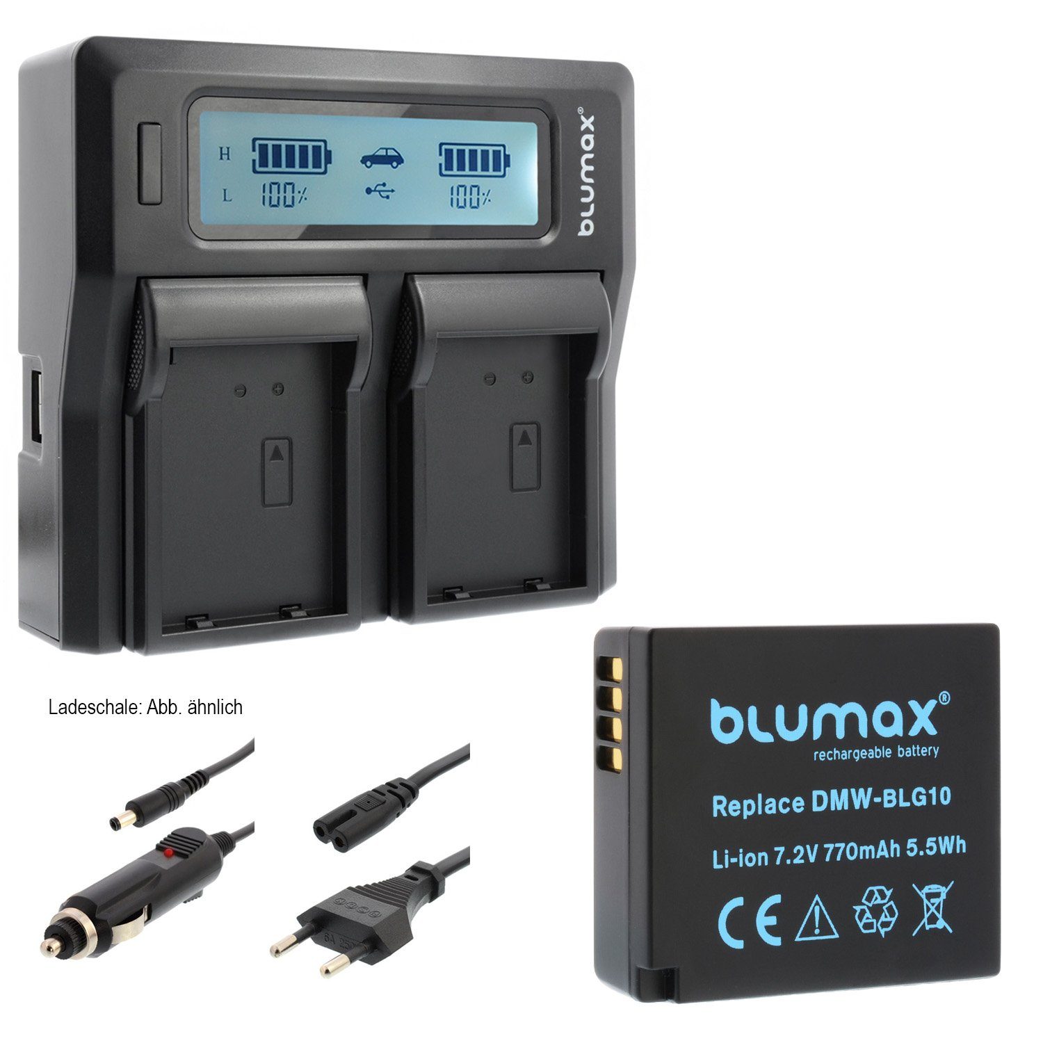 Blumax Set mit Lader für Panasonic DMW-BLG10-E 770 mAh Kamera-Ladegerät