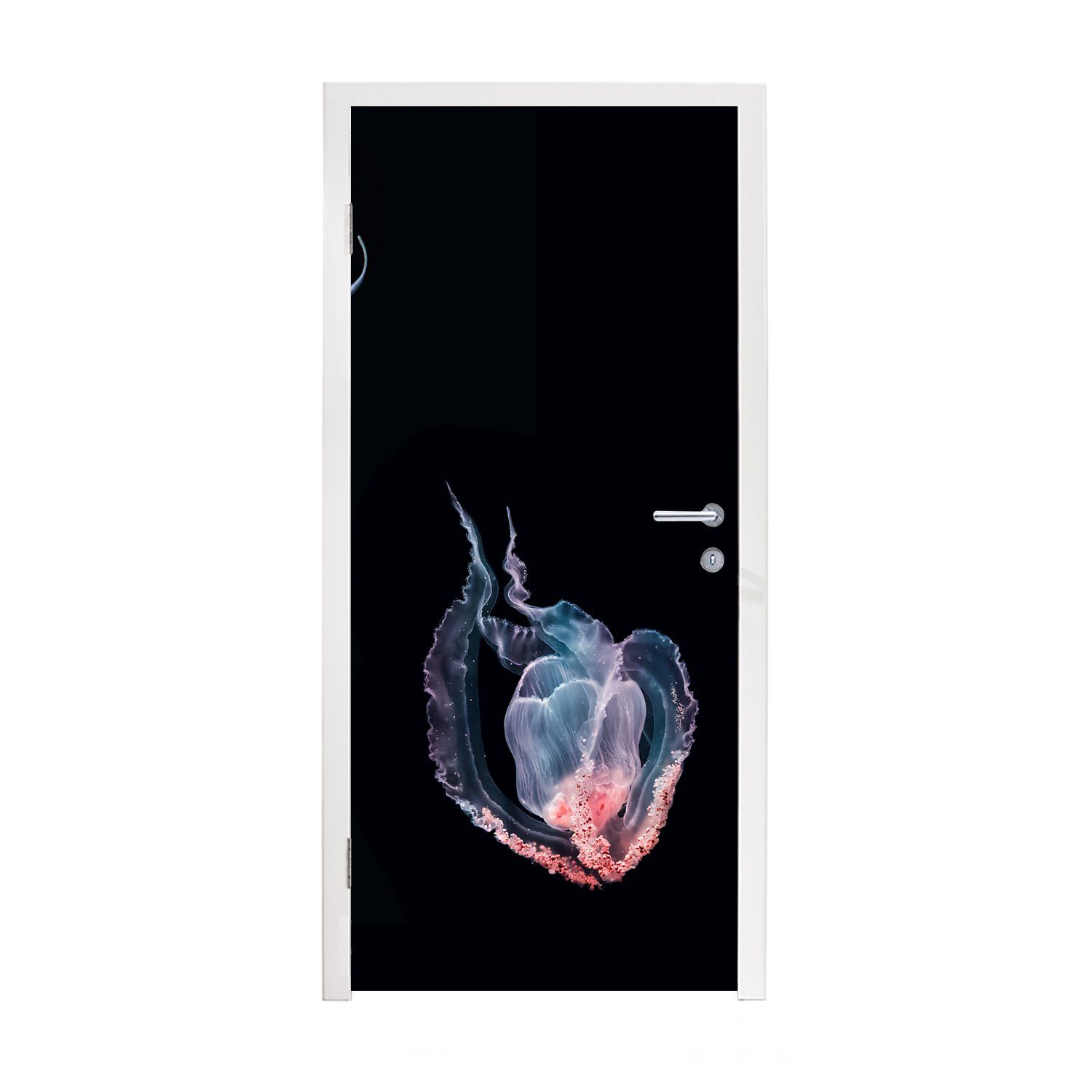 MuchoWow Türtapete Quallen - Meerestiere - Schwarz, Matt, bedruckt, (1 St), Fototapete für Tür, Türaufkleber, 75x205 cm
