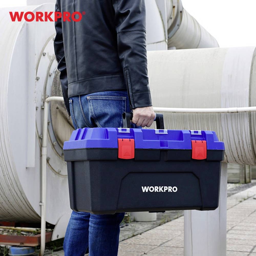 WorkPro Werkzeugkoffer WP283003 572 x 300 x 295 mm Werkzeugkasten unbestückt Blau, Schwarz