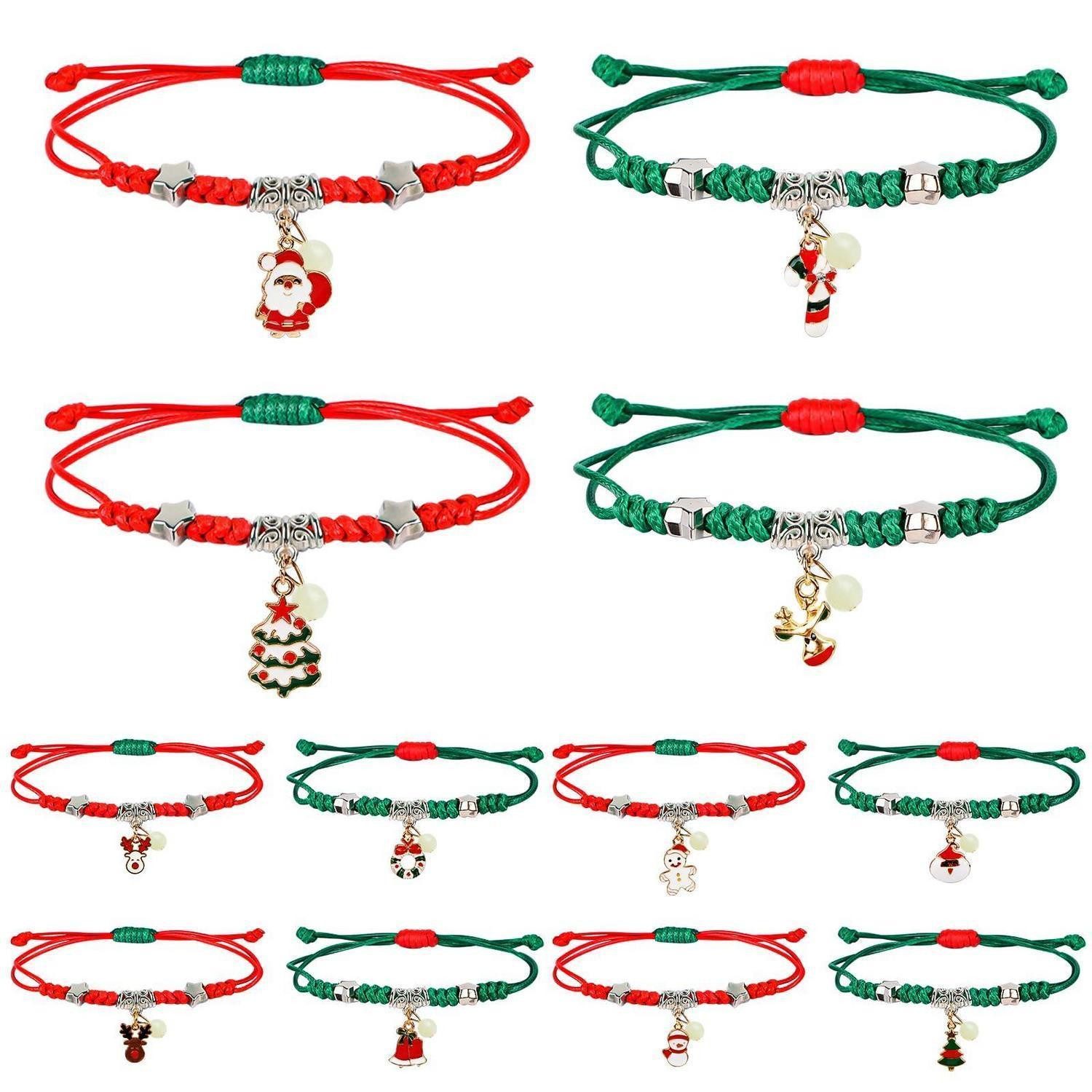 LuxusKollektion Freundschaftsarmband Weihnachtsarmbänder 12er Set Adventskalender Schmuck Leuchtend A-Rot