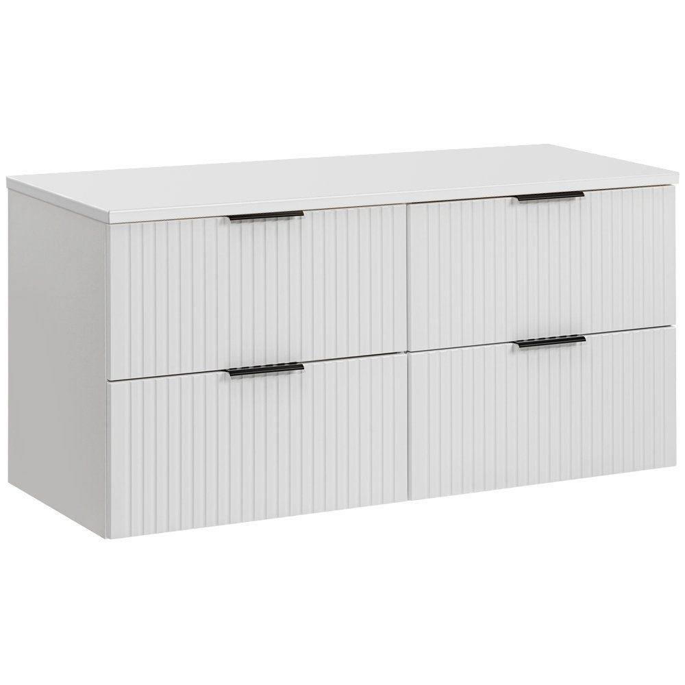 Lomadox Waschtisch ADELAIDE-56-WHITE, Waschtischunterschrank 120 cm matt weiß gerillt, Keramik Waschbecken