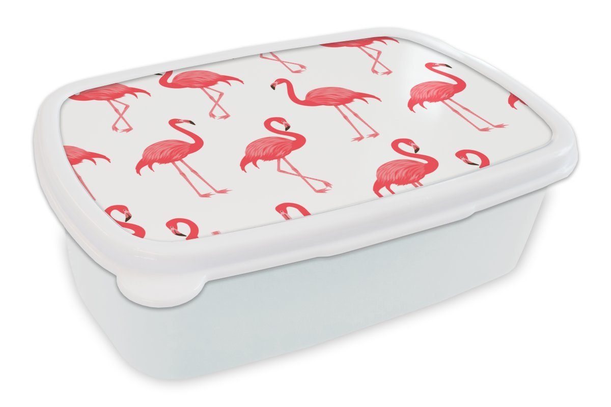 Kinder Brotbox Jungs MuchoWow für weiß Muster - Brotdose, und Flamingo für Vogel, Lunchbox und Kunststoff, Mädchen - Erwachsene, (2-tlg),