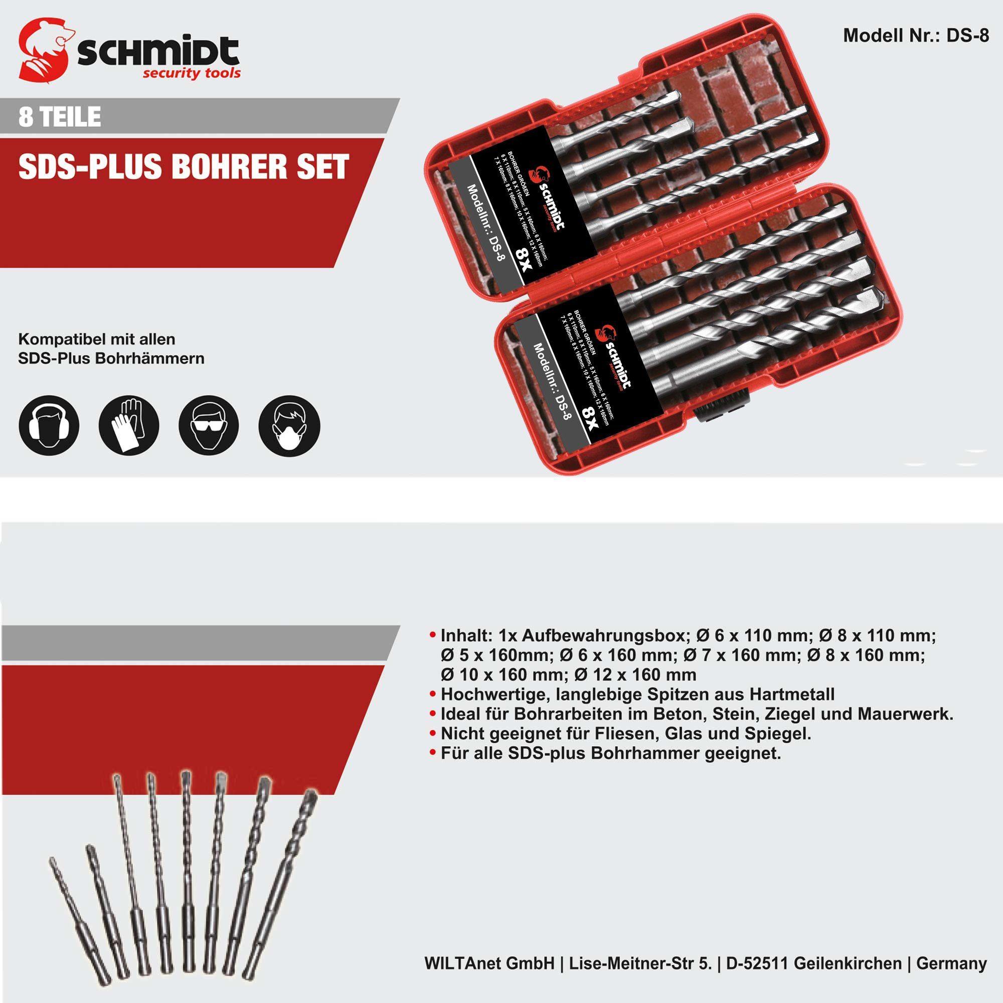 SDS+ SCHMIDT Box 5-6-7-8-10-12 8-tlg Ø Set DS-8 security tools SDS-Plus mm Bohrer Bohrersatz
