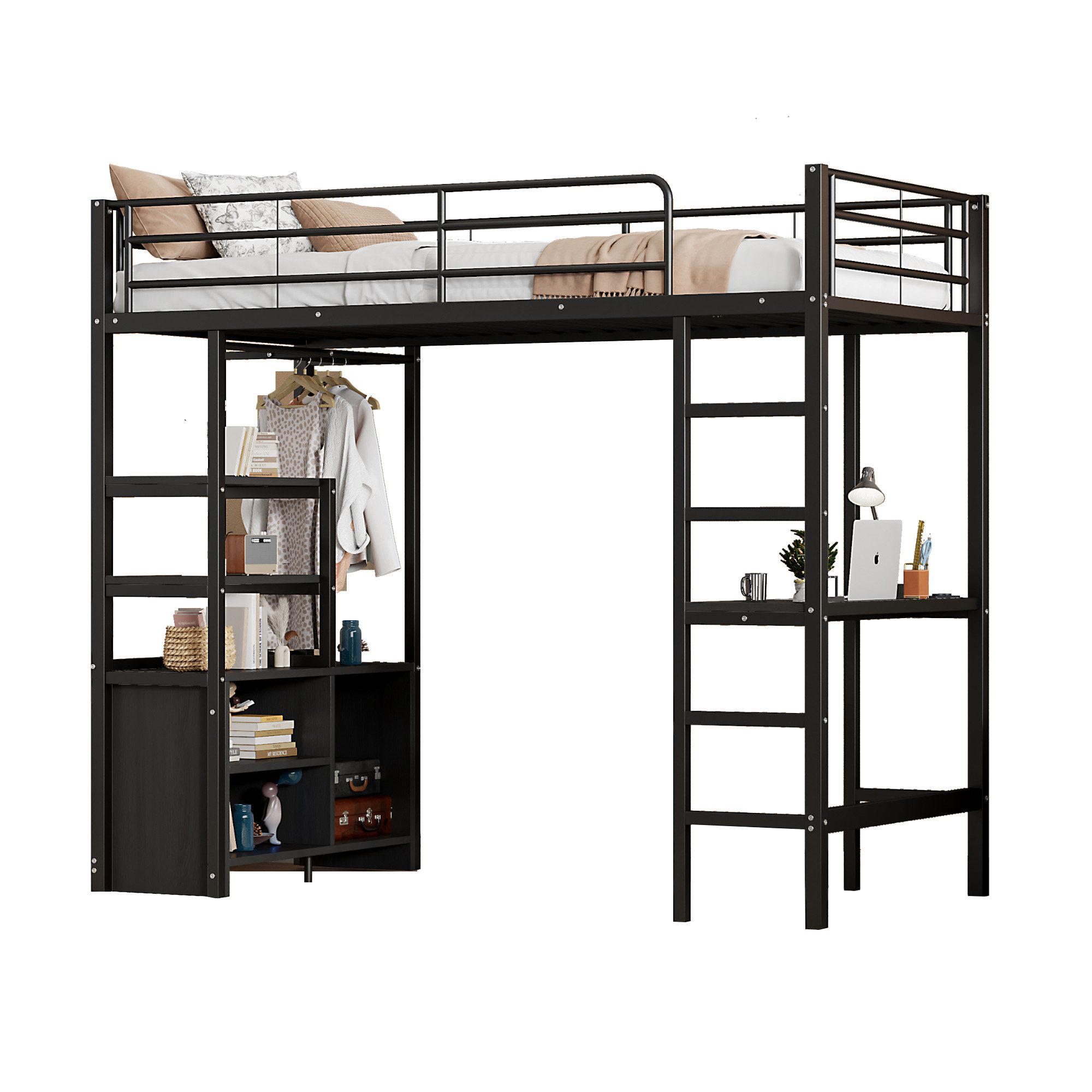 Flieks Hochbett Metall Kinderbett 90x200cm Ladenfunktion günstig online kaufen