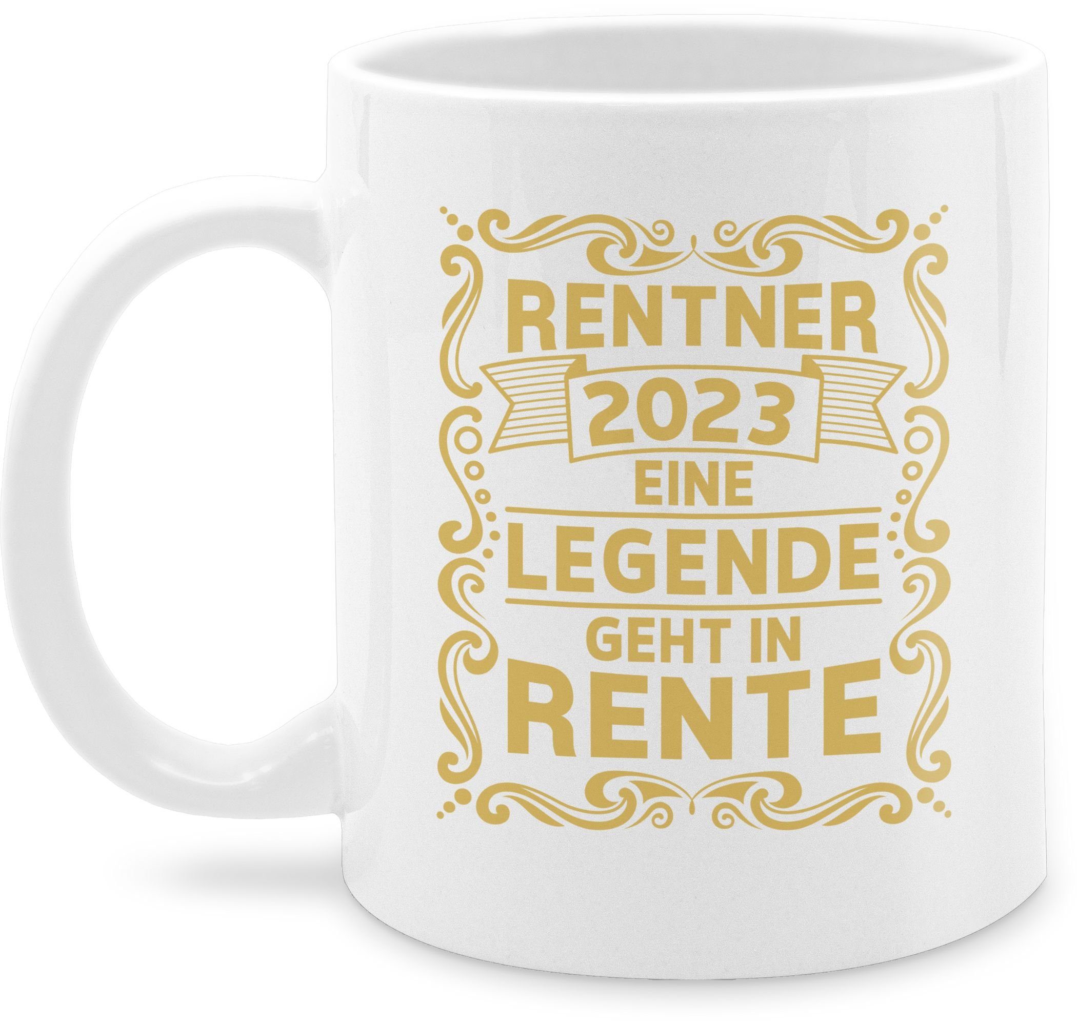 Shirtracer Tasse Rentner Keramik, Kaffeetasse 2023 Weiß Rente Geschenk Eine 1 Rente, geht Legende in
