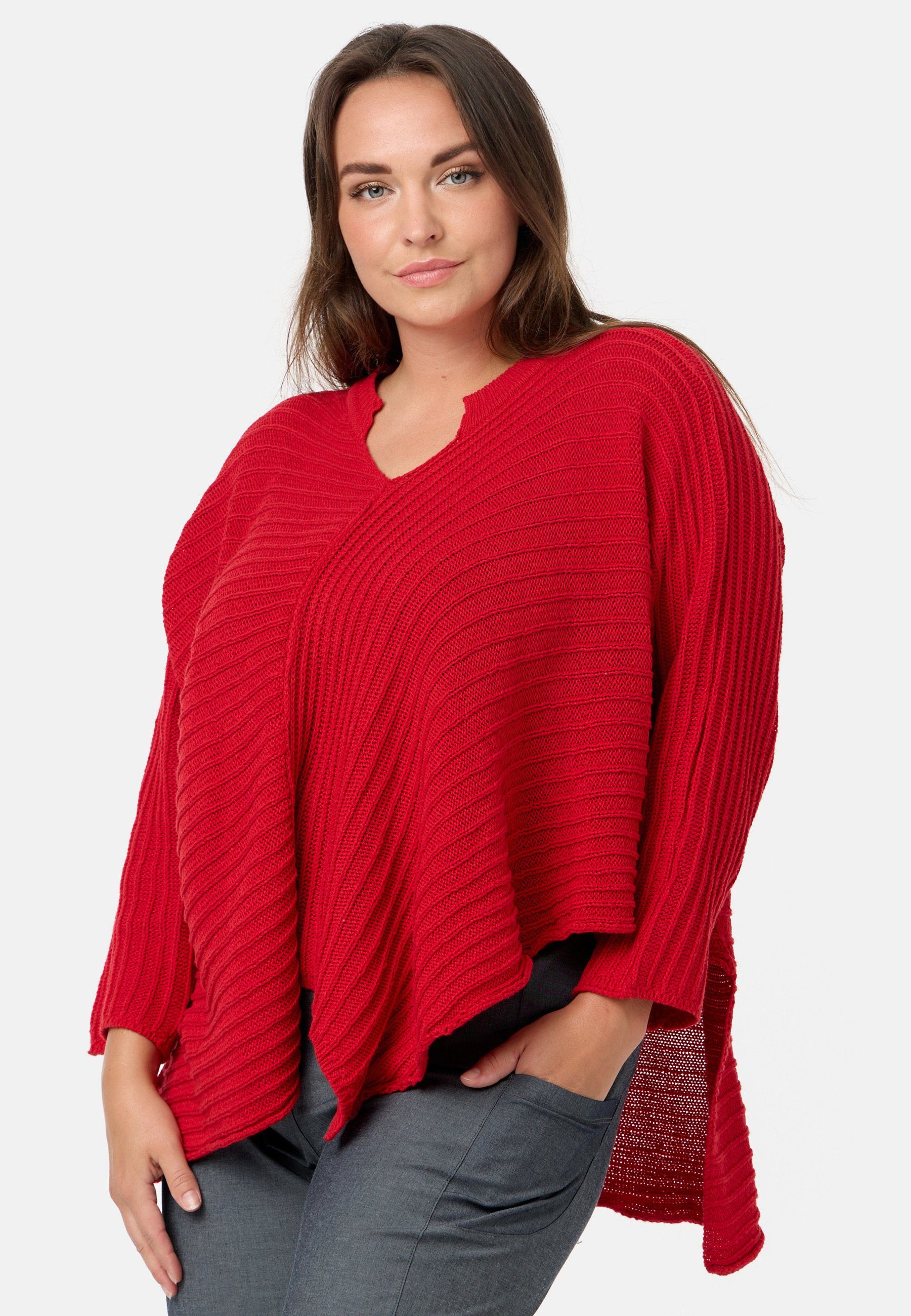 Kekoo Strickpullover Rot asymmetrischem 100% aus Baumwolle 'Pure' Strickshirt Stil im