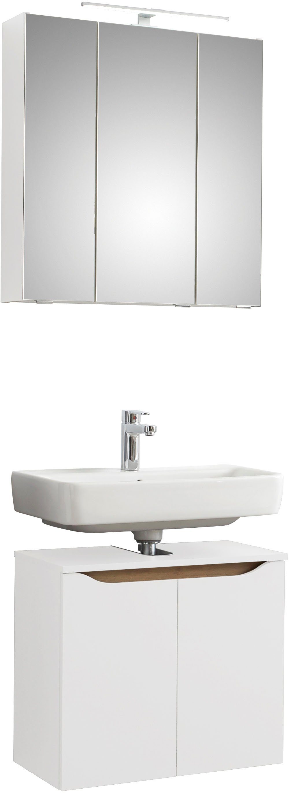 Saphir Badmöbel-Set Quickset 2-teilig, Waschbeckenunterschrank mit LED-Spiegelschrank, (2-St), Waschplatz 65 cm breit, inkl. Türdämpfer, 5 Türen, ohne Waschbecken