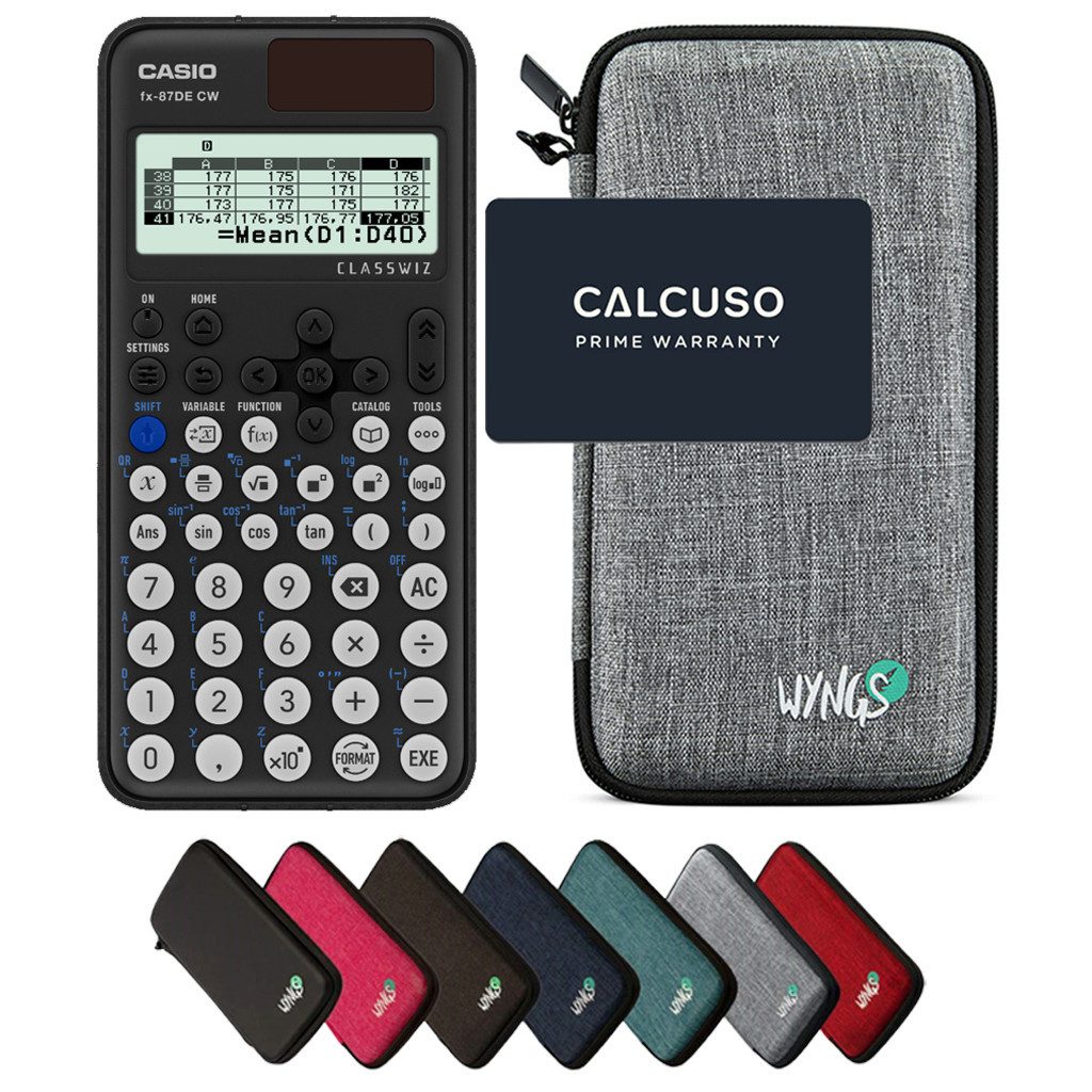 CASIO Taschenrechner fx-87DE CW ClassWiz inkl. WYNGS Schutztasche Hellgrau