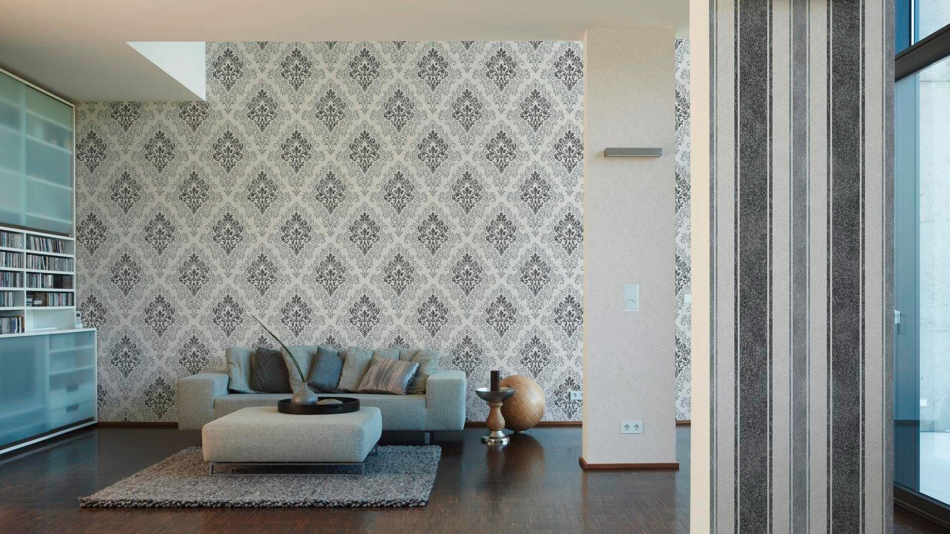 living walls Vliestapete Tapete mit Ornamenten barock, strukturiert, floral, glänzend, matt, gemustert, ornamental, metallic, (1 St), Tapete Klassik Metallic Tapeten Wohnzimmer Schlafzimmer Küche modern