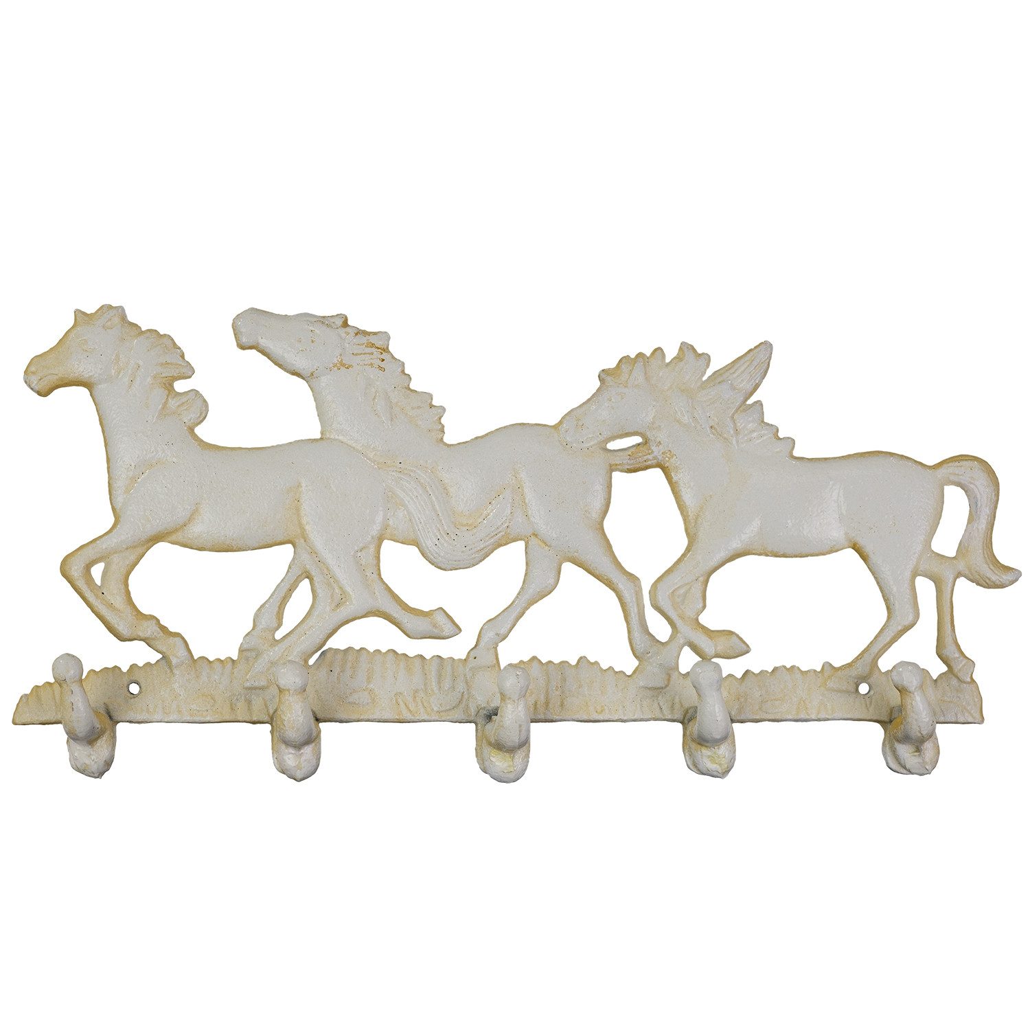 Moritz Wandgarderobe Wandgarderobe Garderobe Pferde 5 Haken weiß, Hakenleiste Haken Kleiderhaken Garderobenhaken Vintage