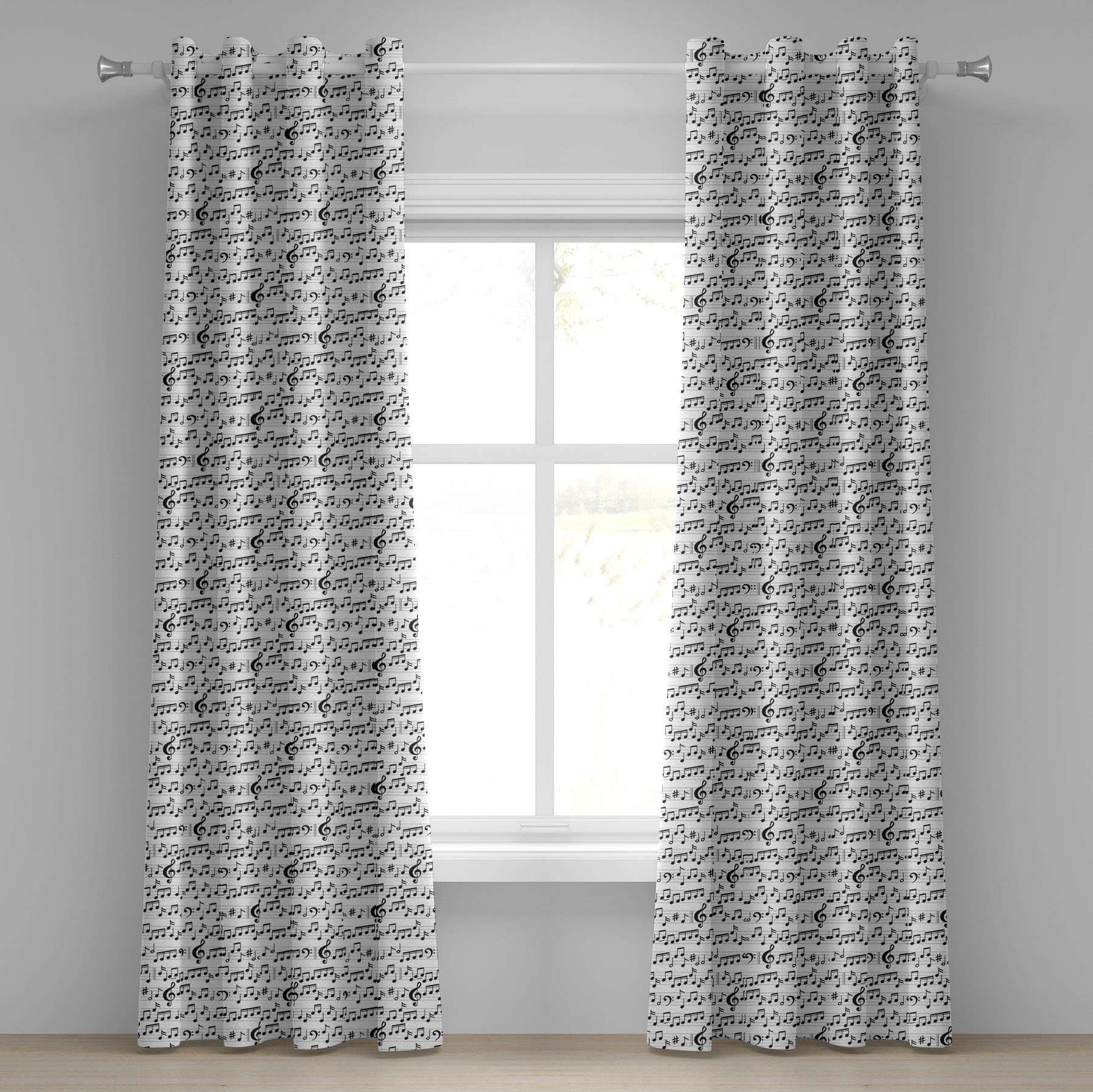 Gardine Dekorative 2-Panel-Fenstervorhänge für Schlafzimmer Wohnzimmer, Abakuhaus, Musik Zusammenfassung Clef Blatt