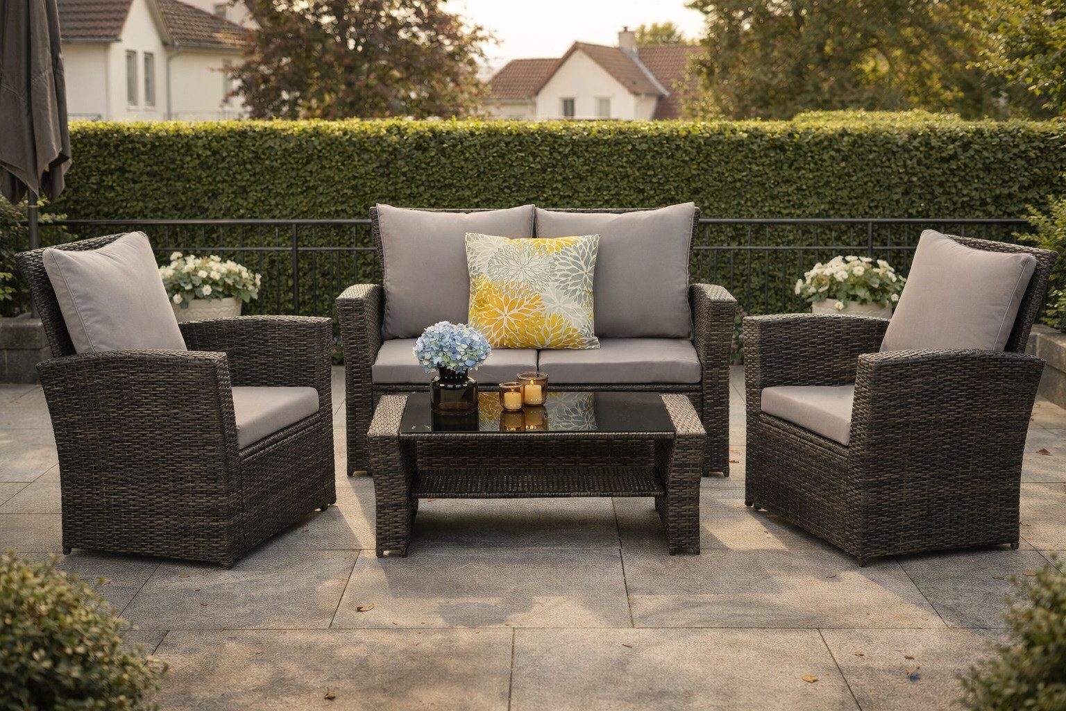 MeXo Gartenlounge-Set Polyrattan Gartenmöbel Set für 4 Personen, wetterfest günstig online kaufen