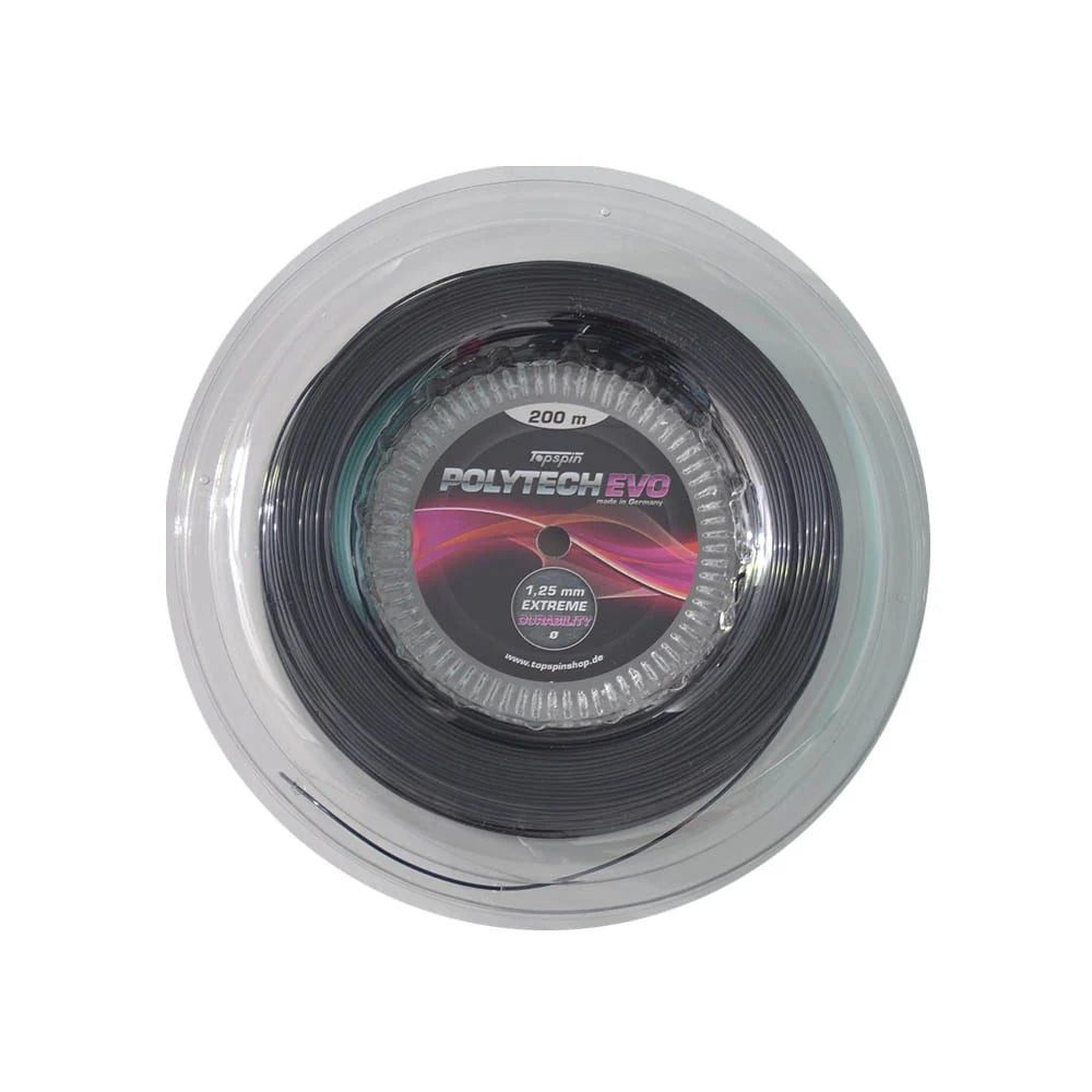 Tennissaite Poly Tech Evo (Haltbarkeit+Spielkomfort) schwarz 200m Rolle