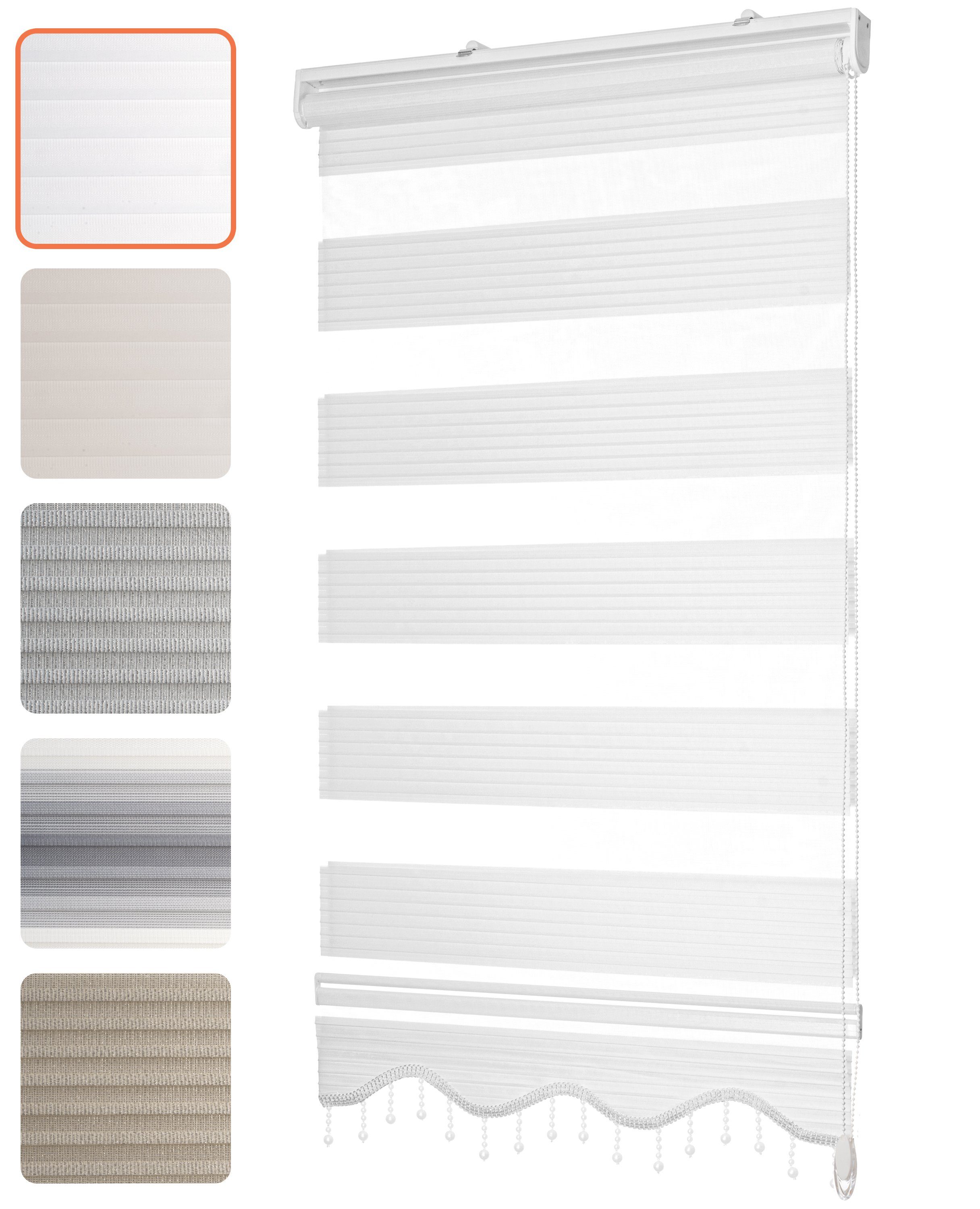 Doppelrollo Klemmfix, Fenstergardinen mit Perlen, Alpinaweiß, Bailena, Lich günstig online kaufen