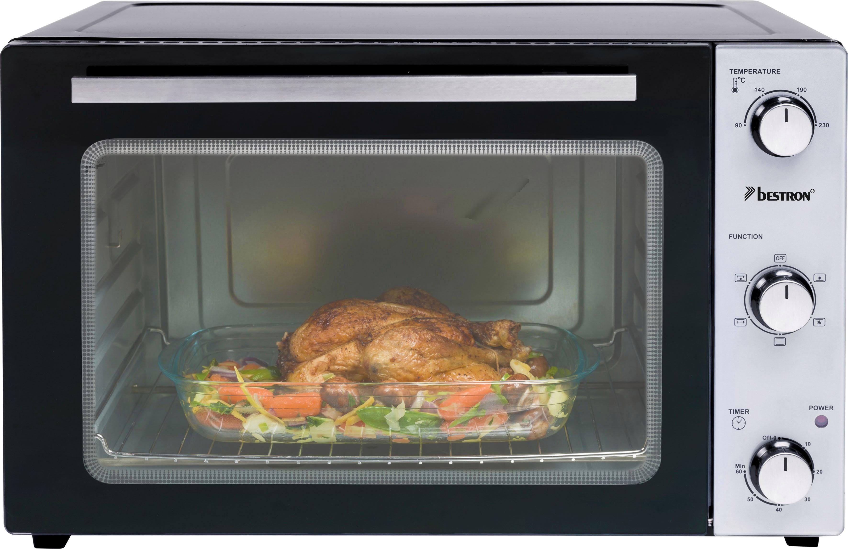 bestron Minibackofen AOV45, 2-in-1 1800 Schwarz mit Edelstahl, Gerät, W, Drehspieß