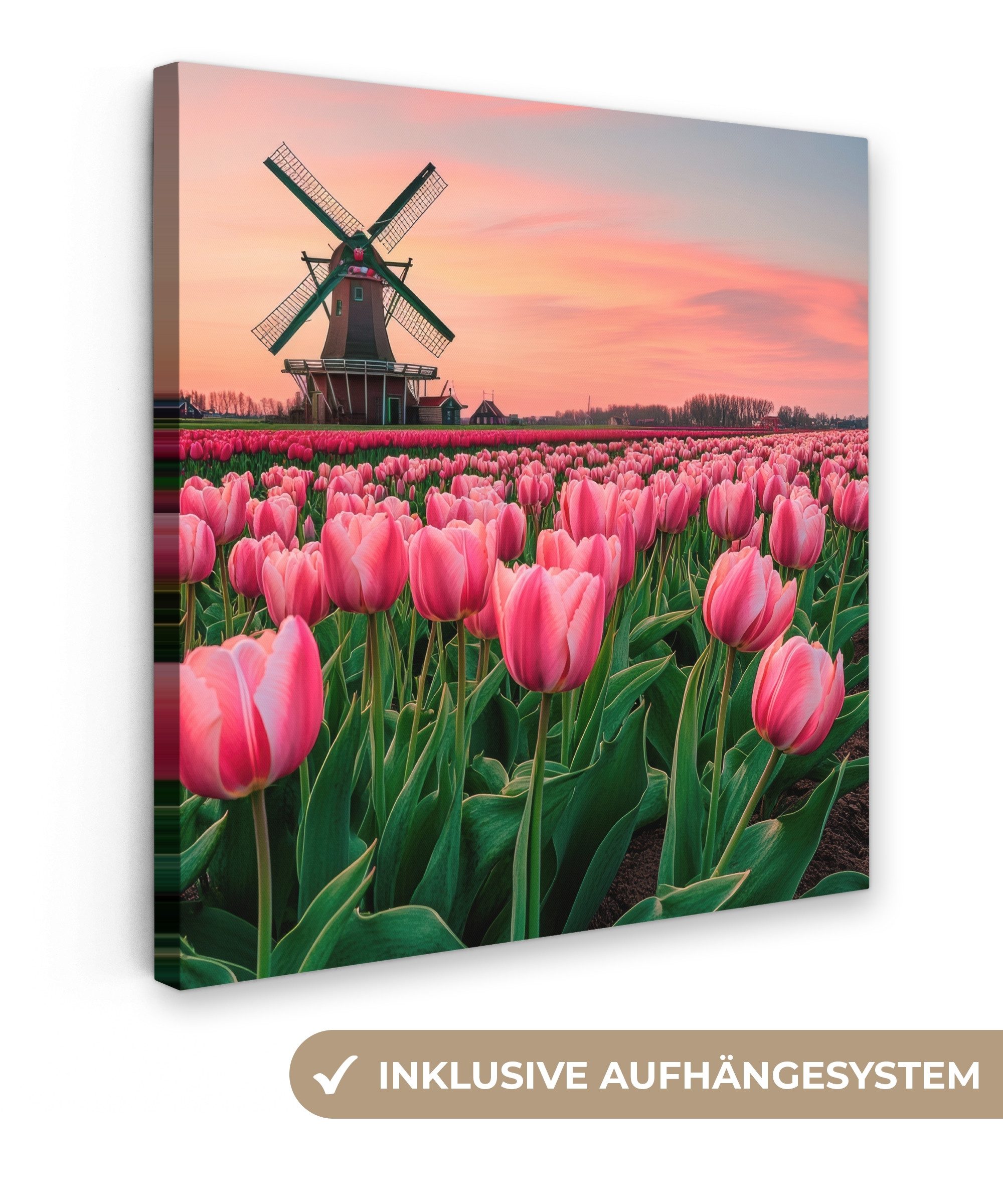 OneMillionCanvasses® Leinwandbild Tulpen - Mühle - günstig online kaufen