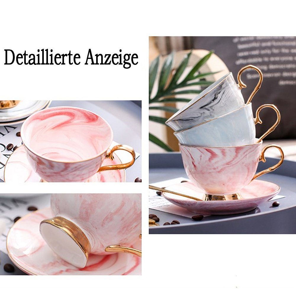 Teetasse Kaffeeservice Set Keramik-Kaffeebecher-Geschenkset, Ceramic rosa Untertassen mit Teetasse Elegantes (1-tlg), Löffel, Set und Dekorative
