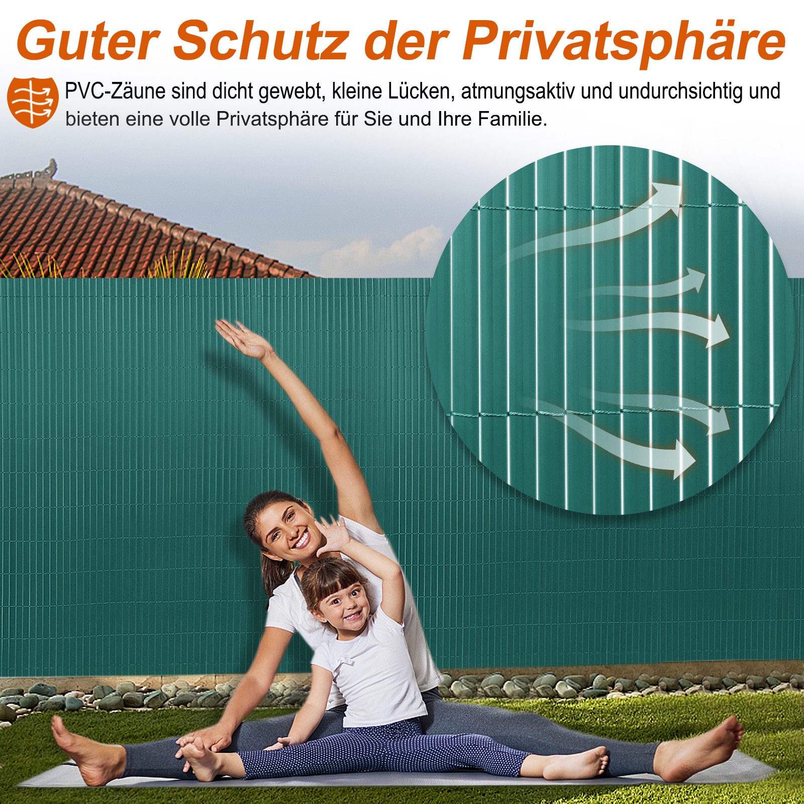 FIVMEN Sichtschutzzaunmatten PVC Sichtschutzmatte Balkon Sichtschutz Privatsphäre Sichtschutzzaun, Wetterfest Windschutz Zaun, mit Kabelbindern, für Garten, Balkon