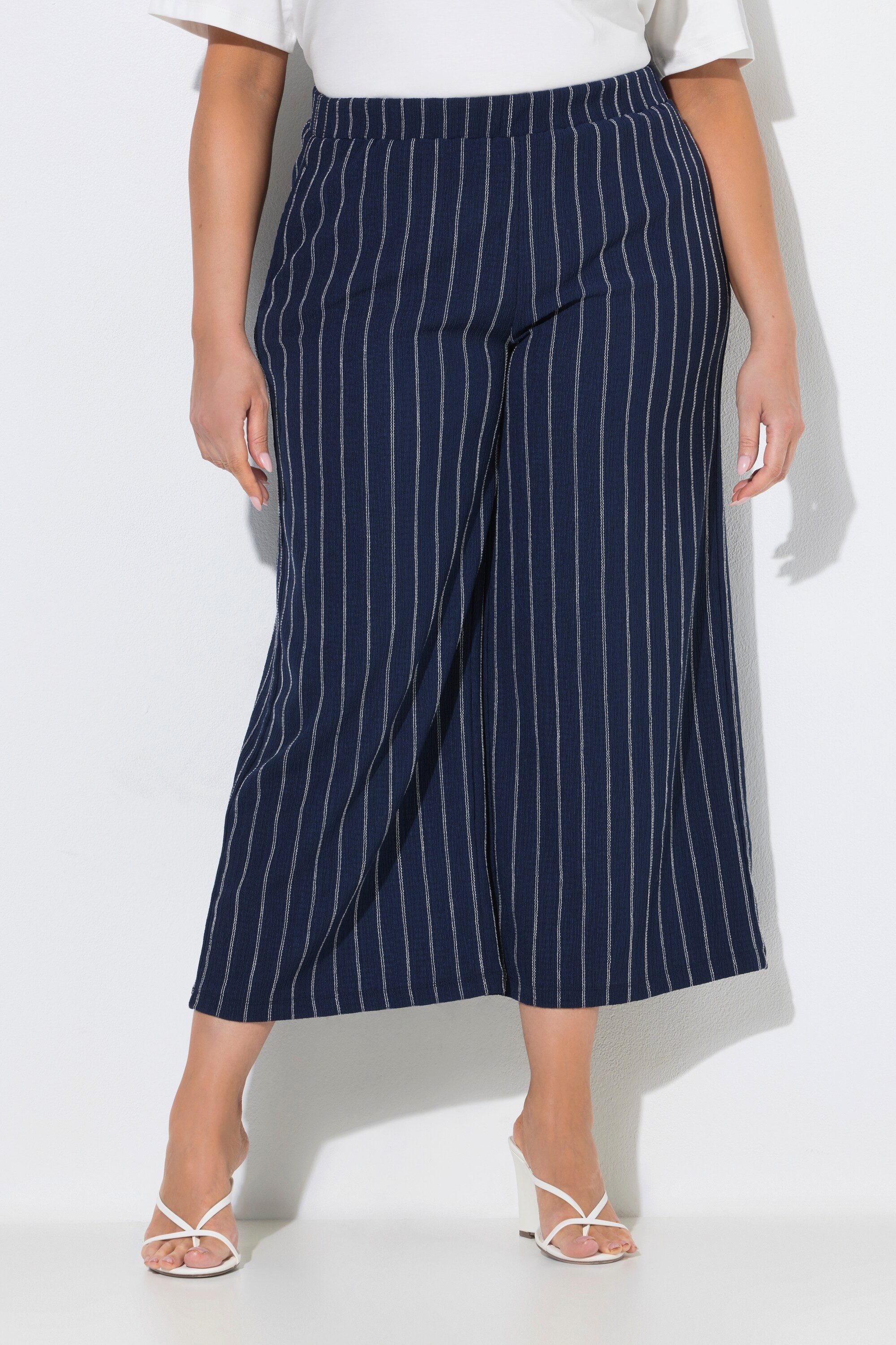 Ulla Popken 7/8-Hose Schlupfhose Struktur weites Bein Elastikbund