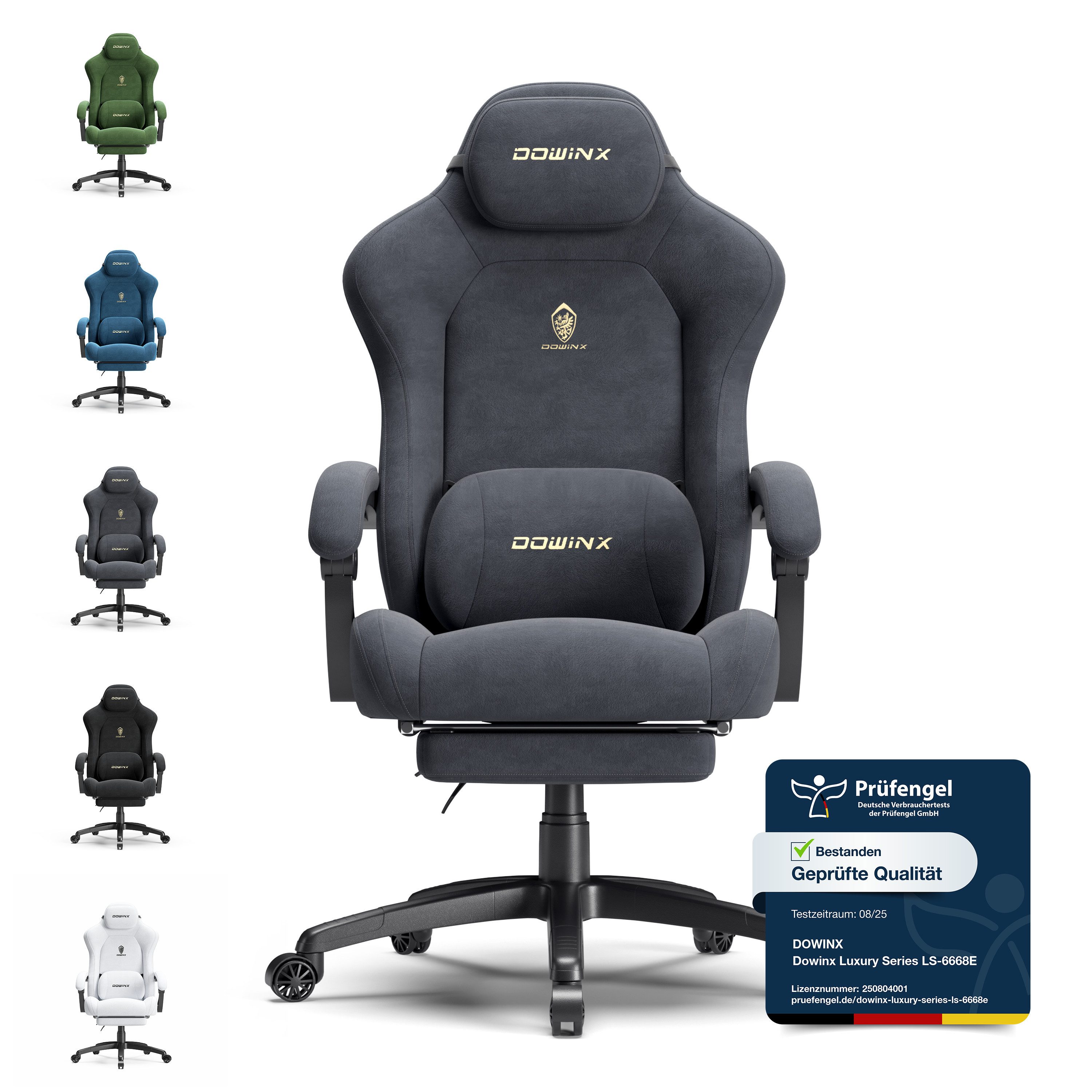 Dowinx Gaming-Stuhl Atmungsaktiver und Ergonomischer Bürostuhl aus Mikrofaser-Velours (Packung), Weiches Sitzgefühl, Verstellbarer Schreibtischstuhl mit Fußstütze