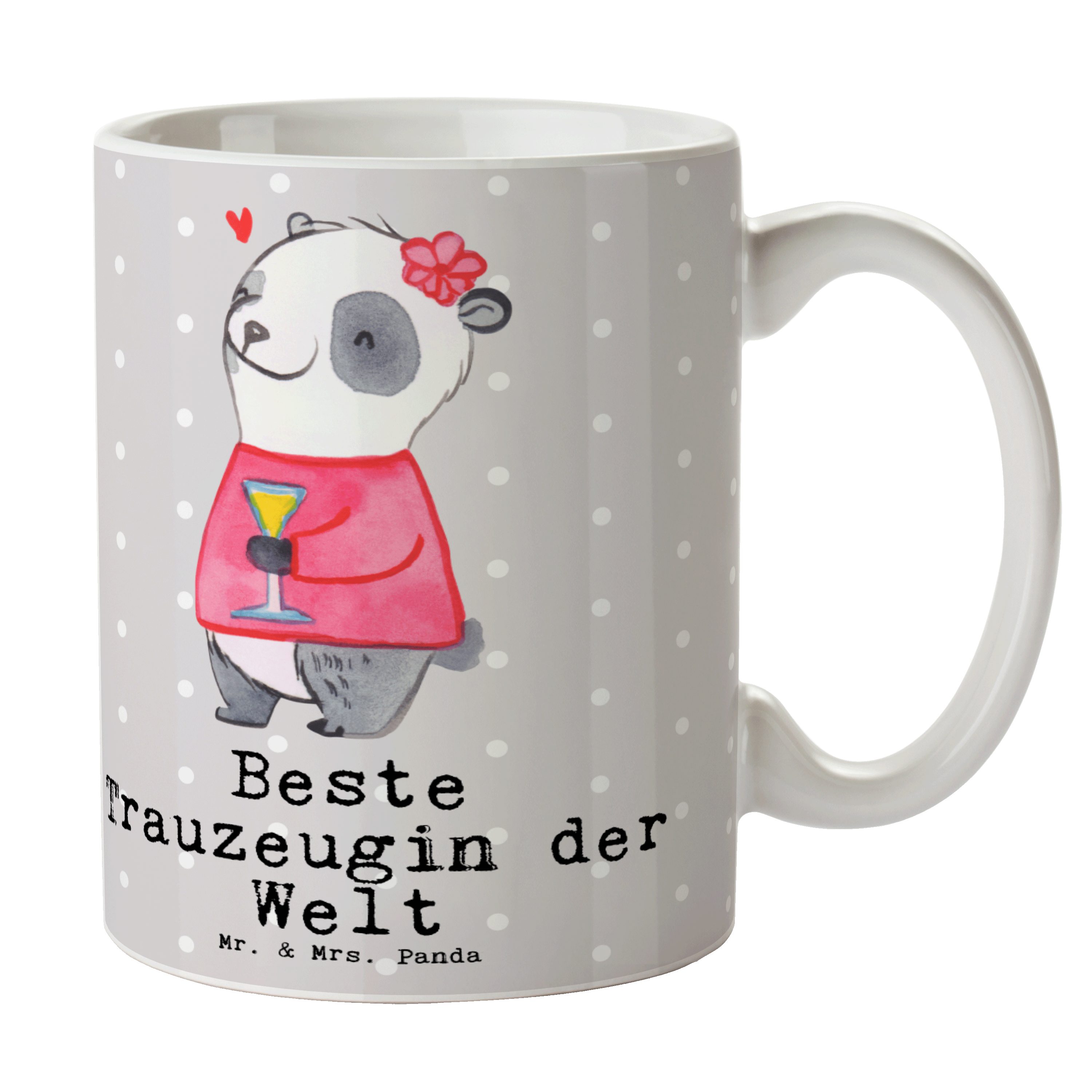 Mr. & Mrs. Panda Tasse Panda Beste Trauzeugin der Welt - Grau Pastell - Geschenk, Geburtstag, Keramik