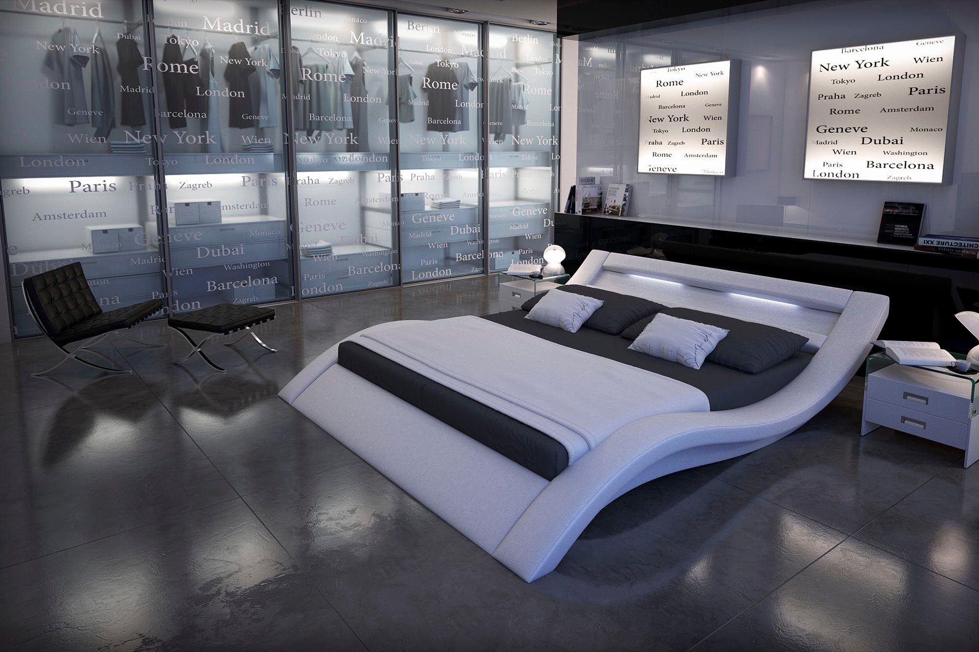 SalesFever Polsterbett, mit LED-Licht im Kopfteil, Lounge Bett in moderner  Form, in Kunstleder